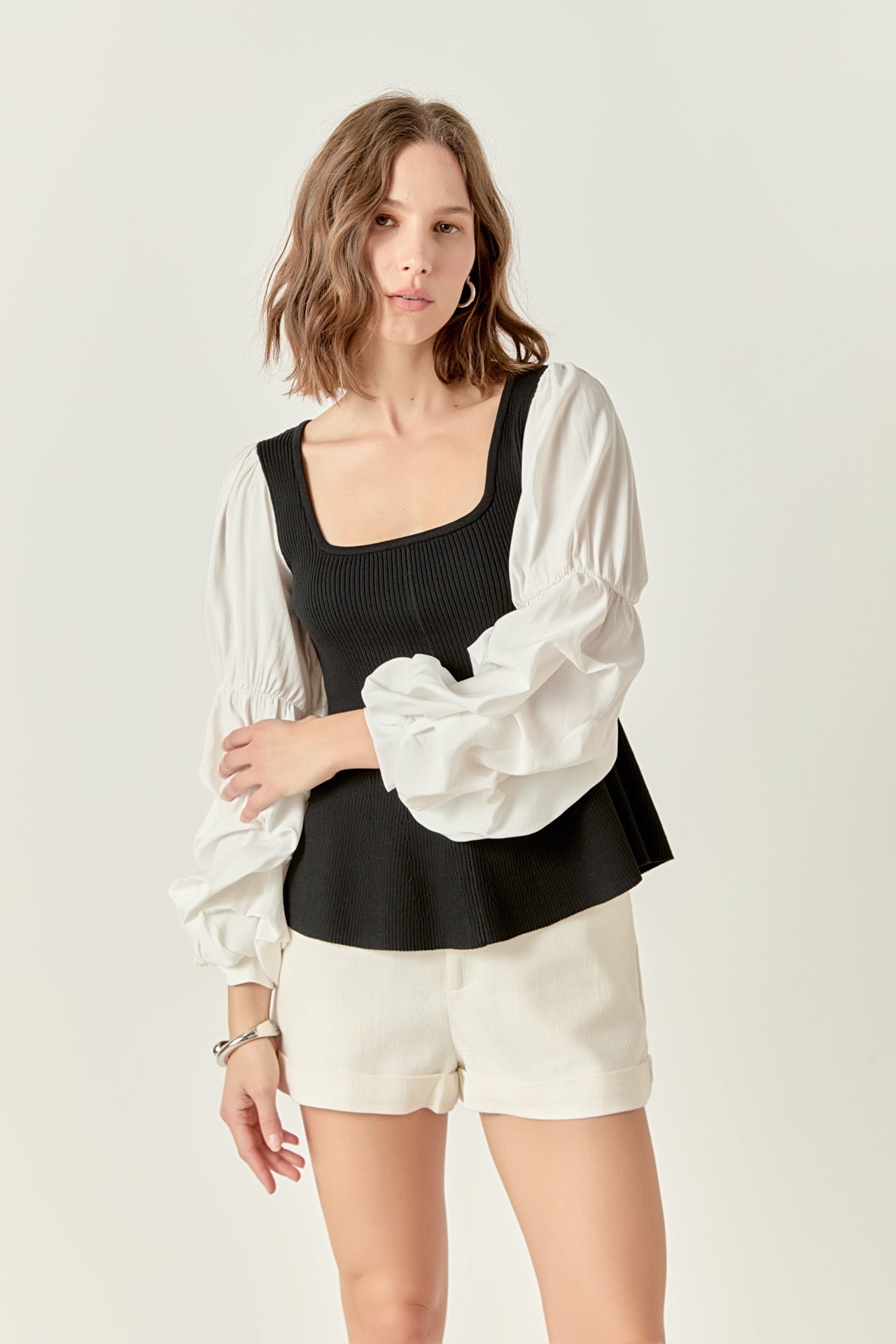 ENGLISH FACTORY - Mixed Media Ribbed Top - TOPS available at Objectrare