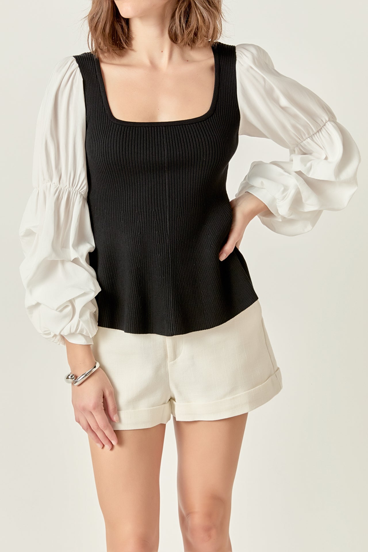 Mixed Media Ribbed Top