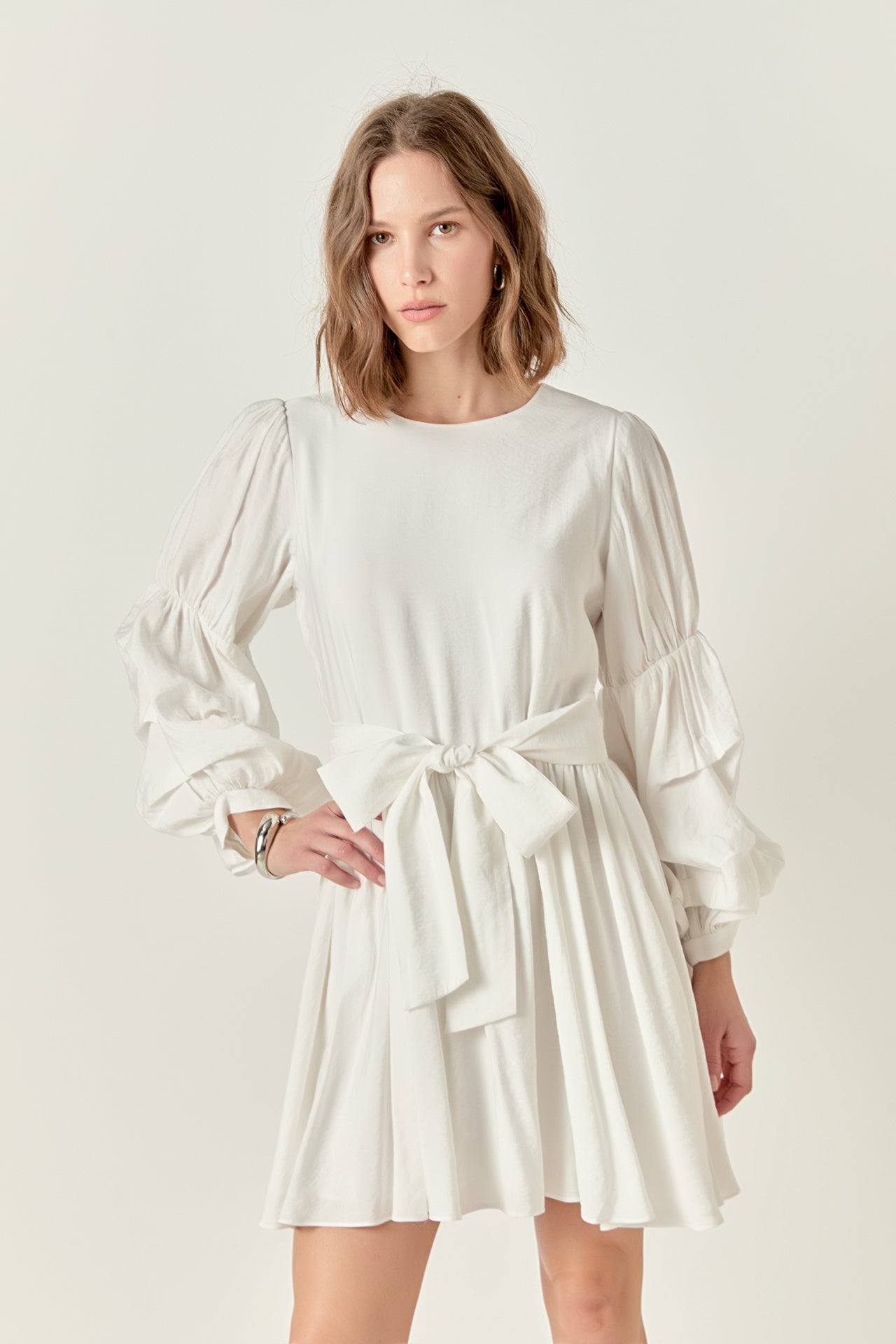 ENGLISH FACTORY - Cinched Puff Sleeve Belted Dress - DRESSES available at Objectrare