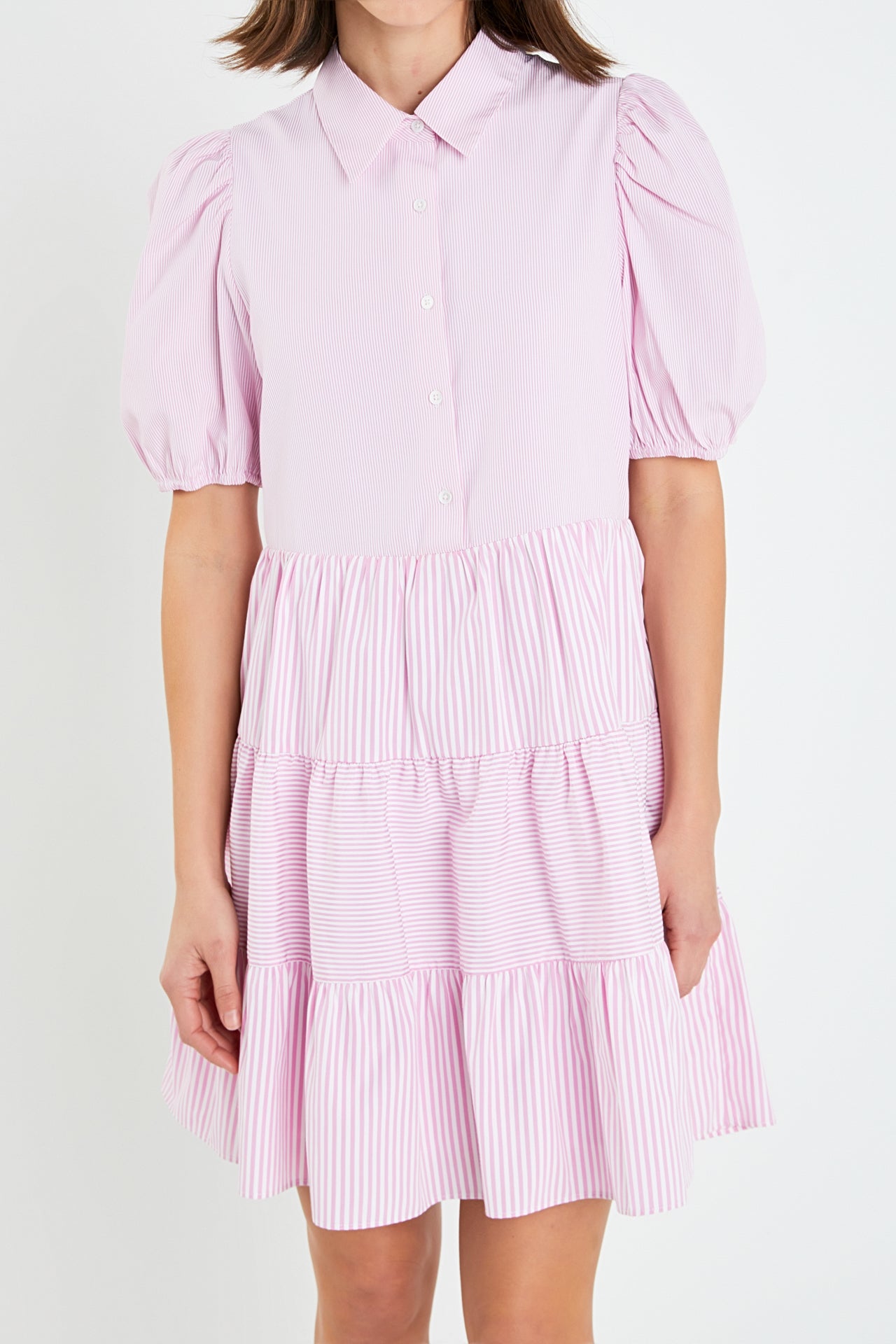 ENGLISH FACTORY - Striped Collared Puff Sleeve Dress - DRESSES available at Objectrare