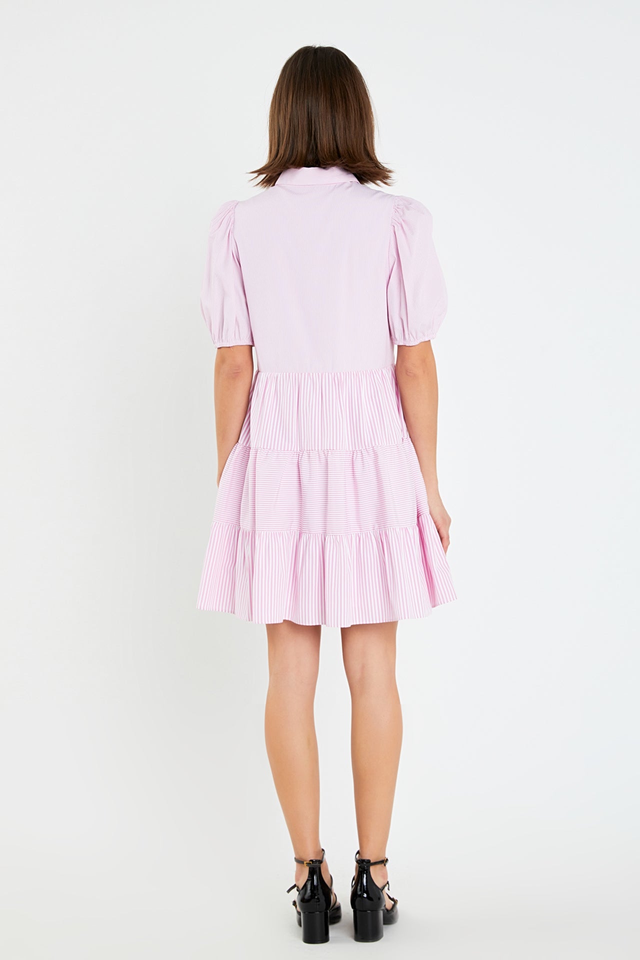 ENGLISH FACTORY - Striped Collared Puff Sleeve Dress - DRESSES available at Objectrare