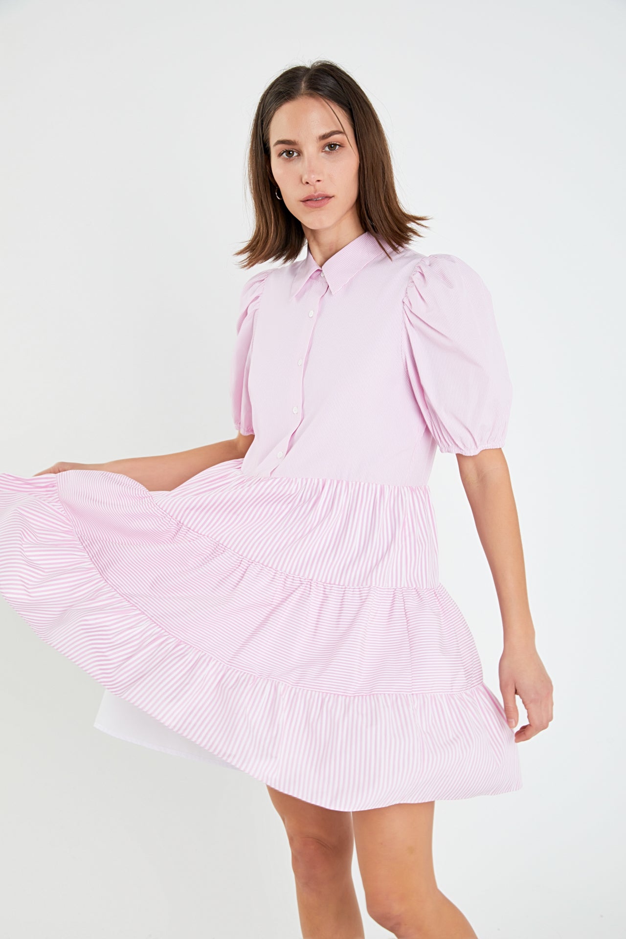ENGLISH FACTORY - Striped Collared Puff Sleeve Dress - DRESSES available at Objectrare