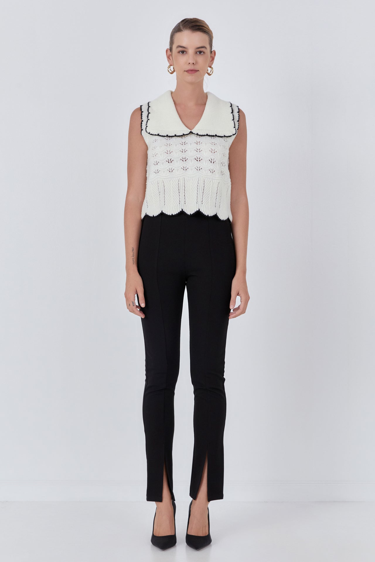 ENDLESS ROSE - Collared Crochet Vest - SWEATERS & KNITS available at Objectrare