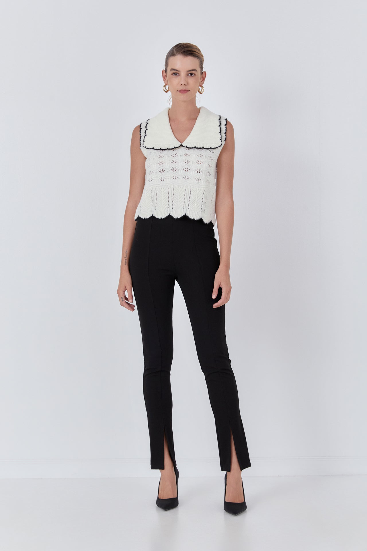 ENDLESS ROSE - Collared Crochet Vest - SWEATERS & KNITS available at Objectrare