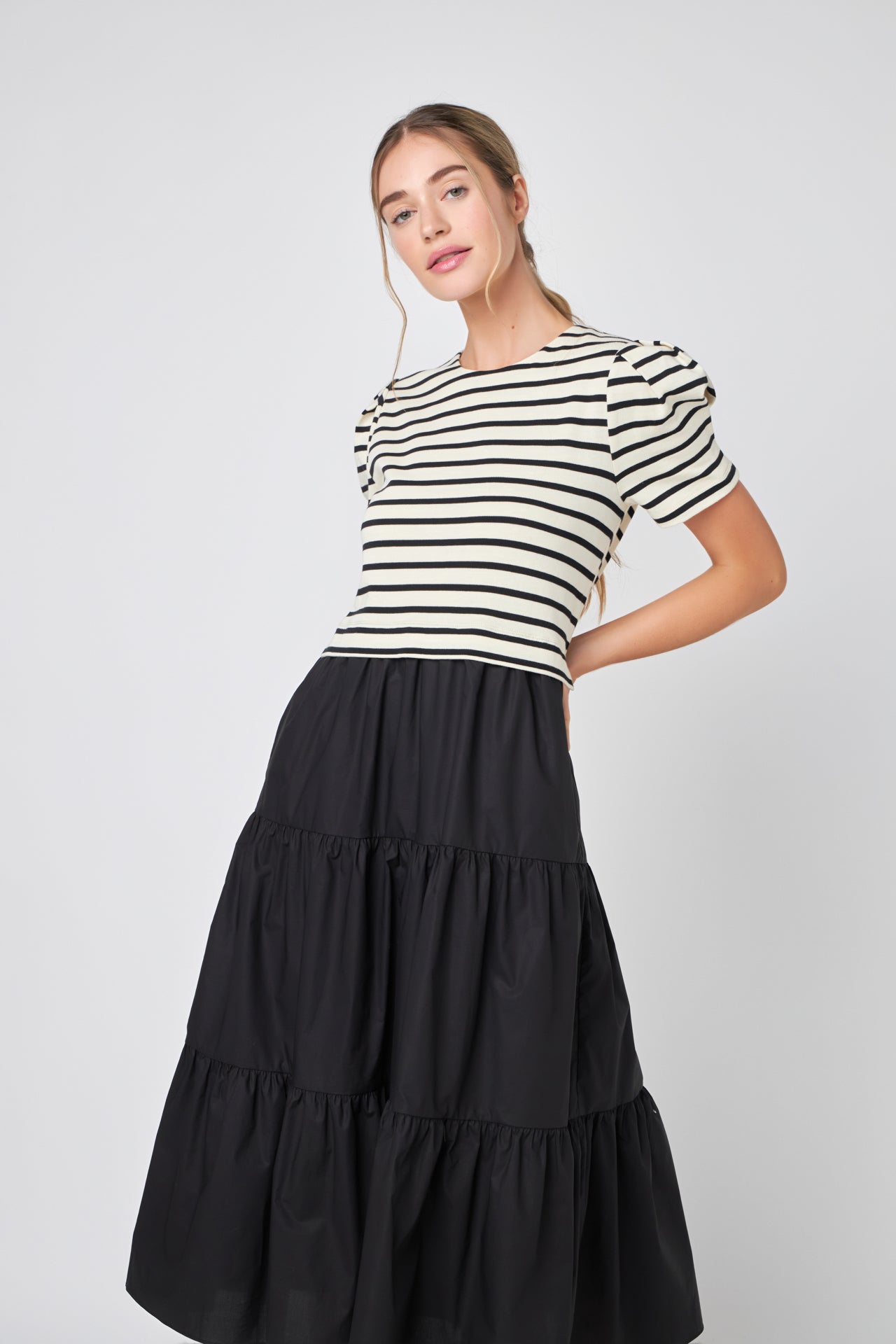 ENGLISH FACTORY - Short Sleeve Mixed Media Dress - DRESSES available at Objectrare