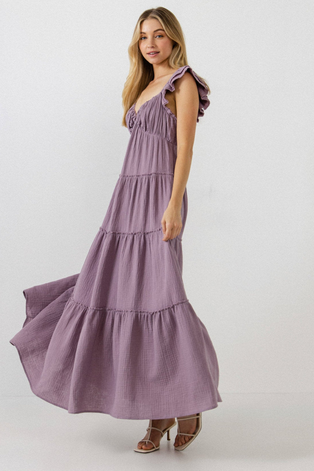 FREE THE ROSES - Raw Edge Details Sweetheart Maxi Boho Dress - DRESSES available at Objectrare