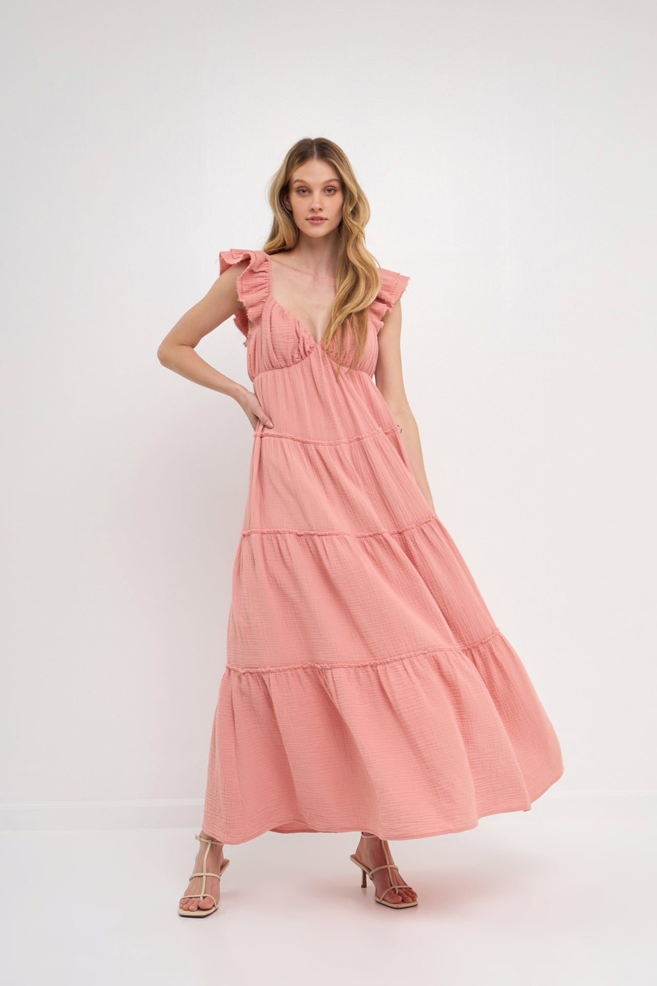 FREE THE ROSES - Raw Edge Details Sweetheart Maxi Boho Dress - DRESSES available at Objectrare
