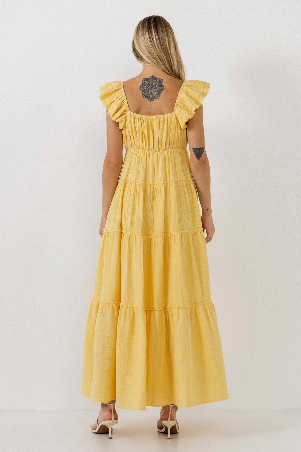 FREE THE ROSES - Raw Edge Details Sweetheart Maxi Boho Dress - DRESSES available at Objectrare
