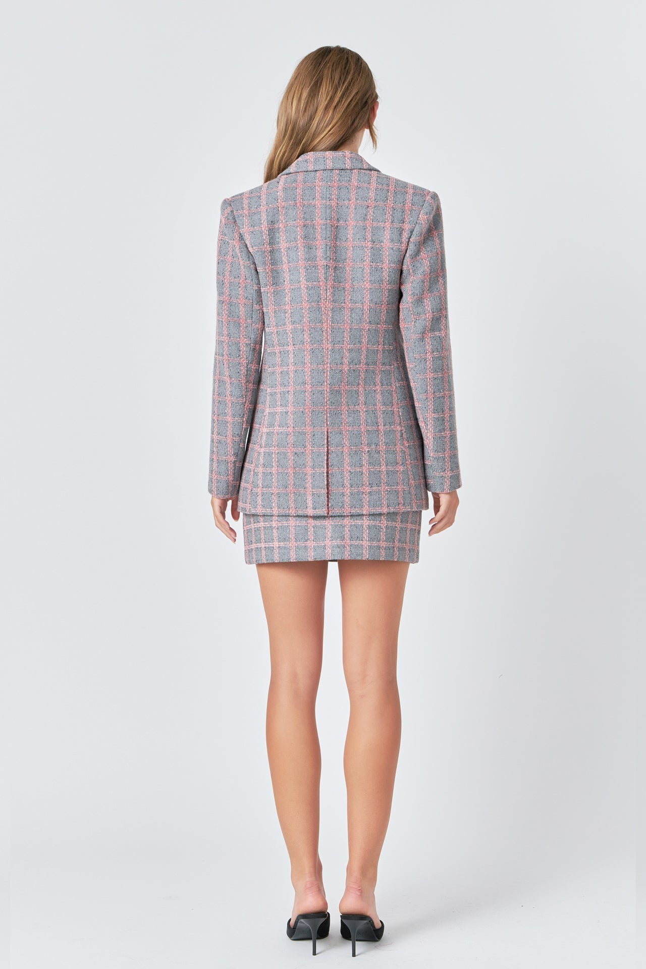 ENDLESS ROSE - Checkered Tweed Single Breast Blazer - BLAZERS available at Objectrare