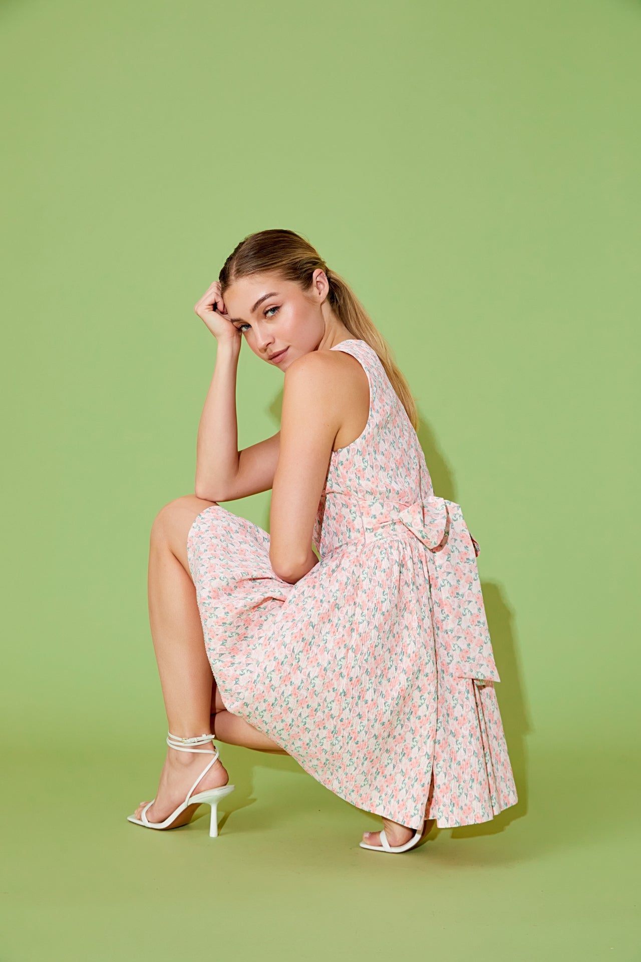 ENDLESS ROSE - Floral Textured Bow Tie Mini Dress - DRESSES available at Objectrare