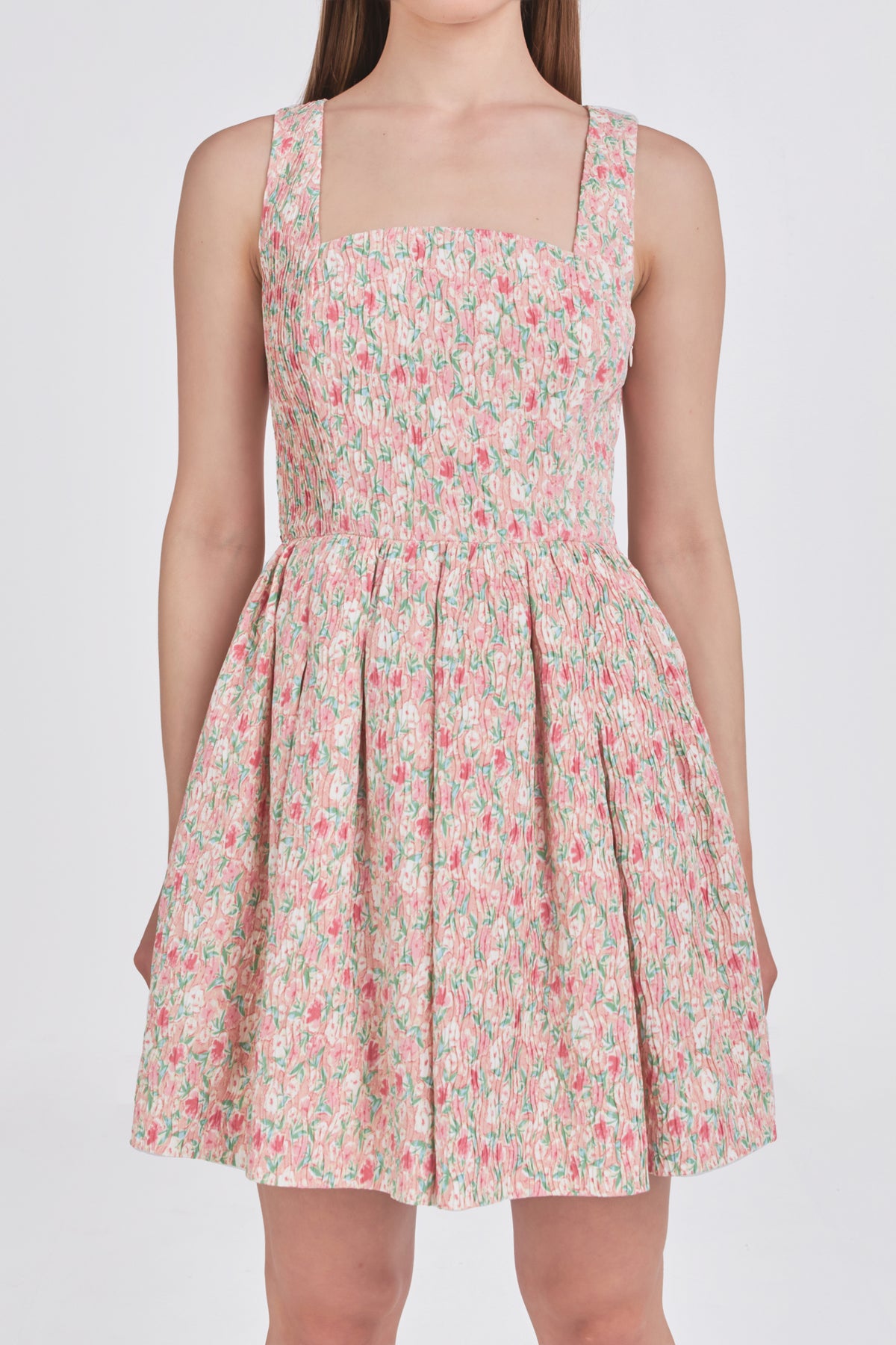 ENDLESS ROSE - Floral Textured Bow Tie Mini Dress - DRESSES available at Objectrare