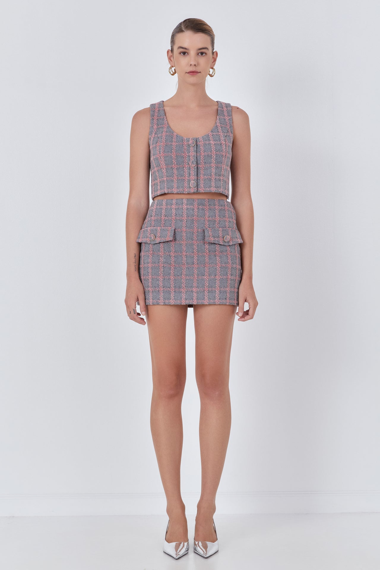 ENDLESS ROSE - Tweed Button Crop Top - TOPS available at Objectrare