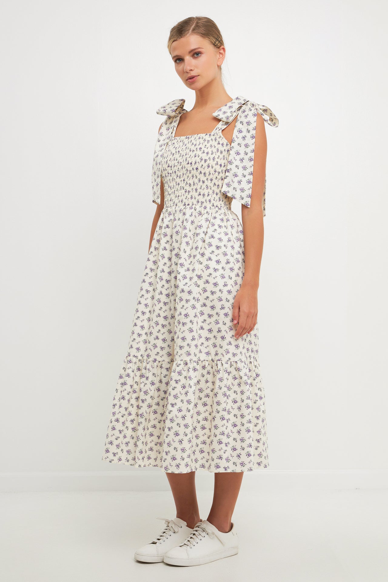 ENGLISH FACTORY - Floral Bow Tie Midi Dress - DRESSES available at Objectrare