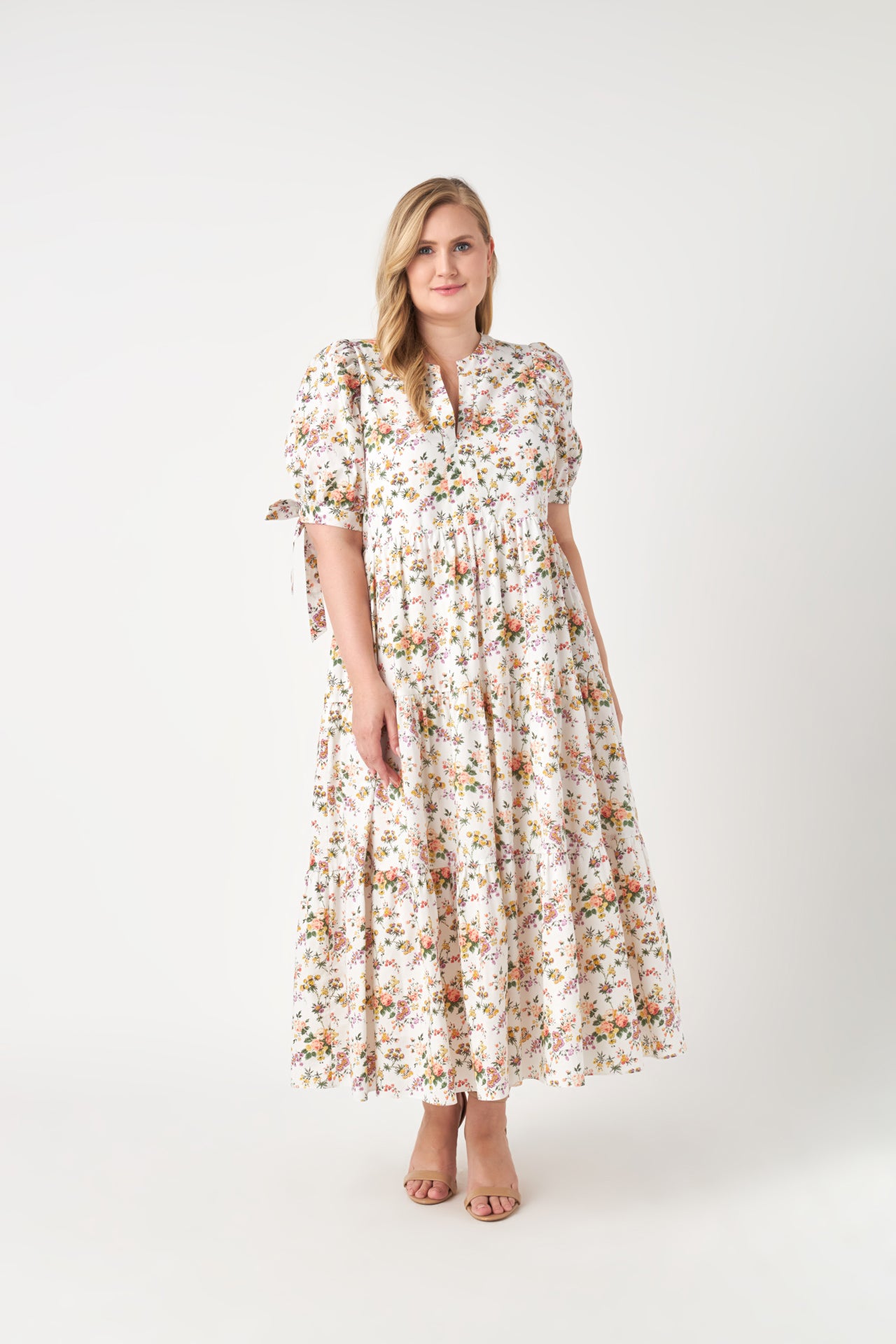 ENGLISH FACTORY - Floral Tiered Midi Dress Plus Size - DRESSES available at Objectrare