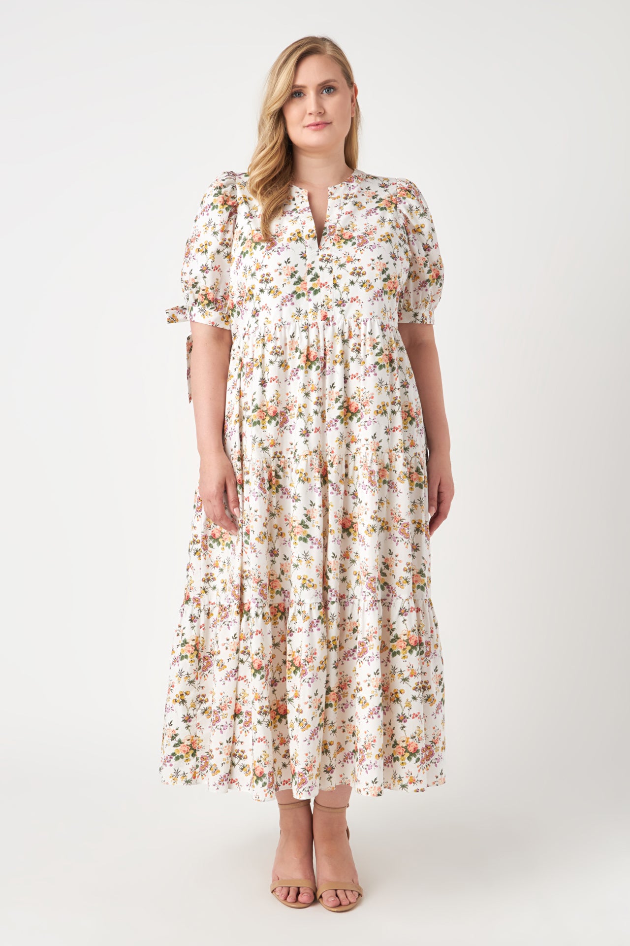 ENGLISH FACTORY - Floral Tiered Midi Dress Plus Size - DRESSES available at Objectrare