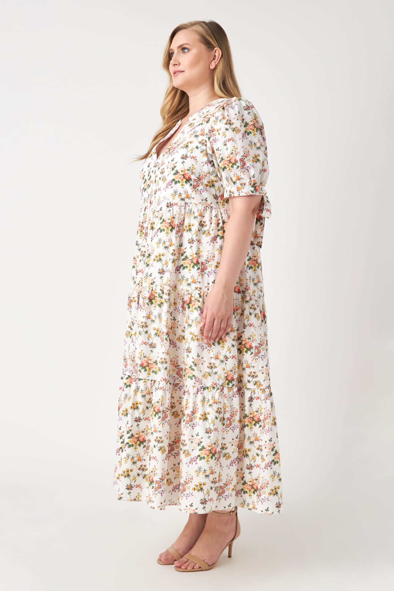 ENGLISH FACTORY - Floral Tiered Midi Dress Plus Size - DRESSES available at Objectrare