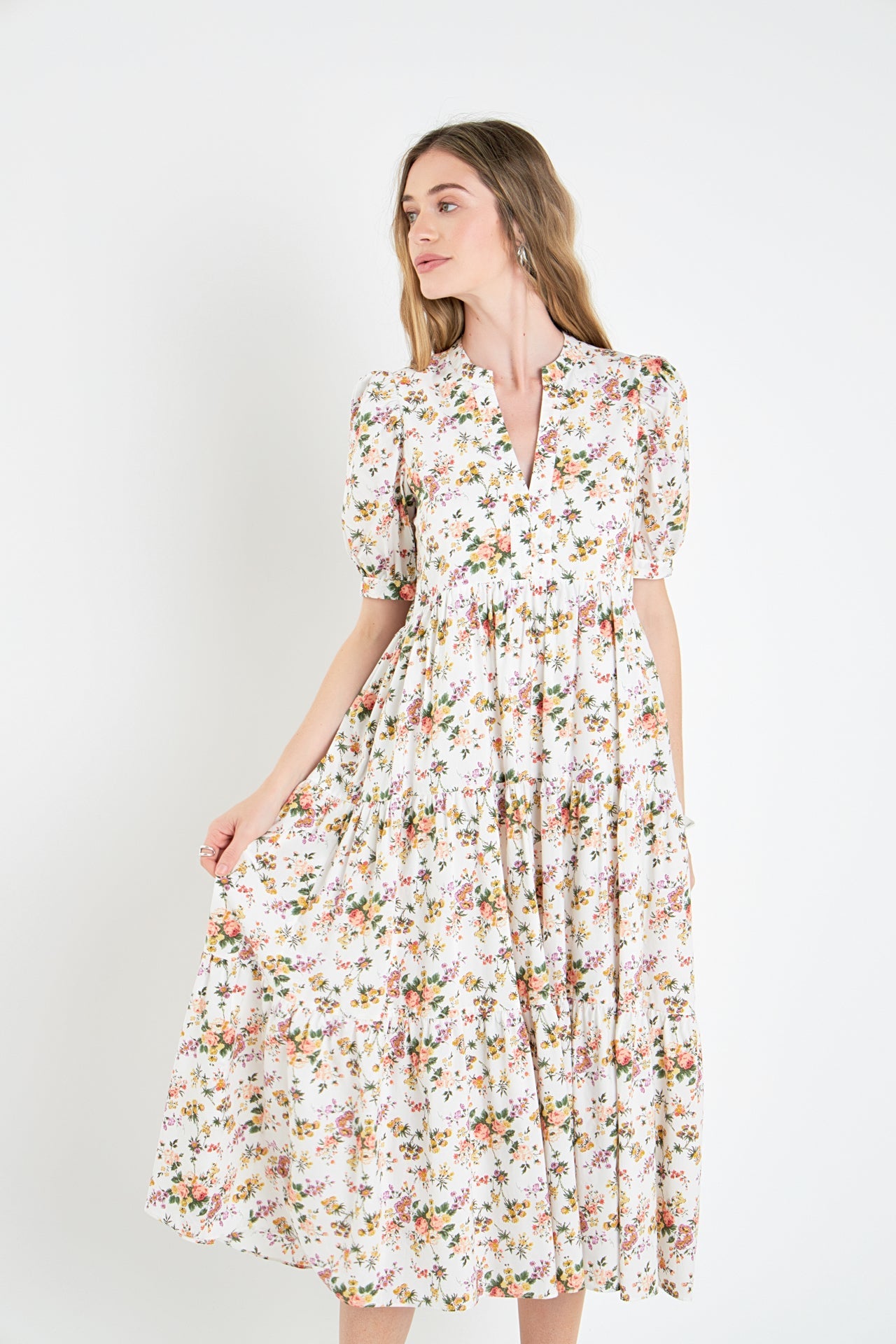 ENGLISH FACTORY - Floral Tiered Midi Dress - DRESSES available at Objectrare