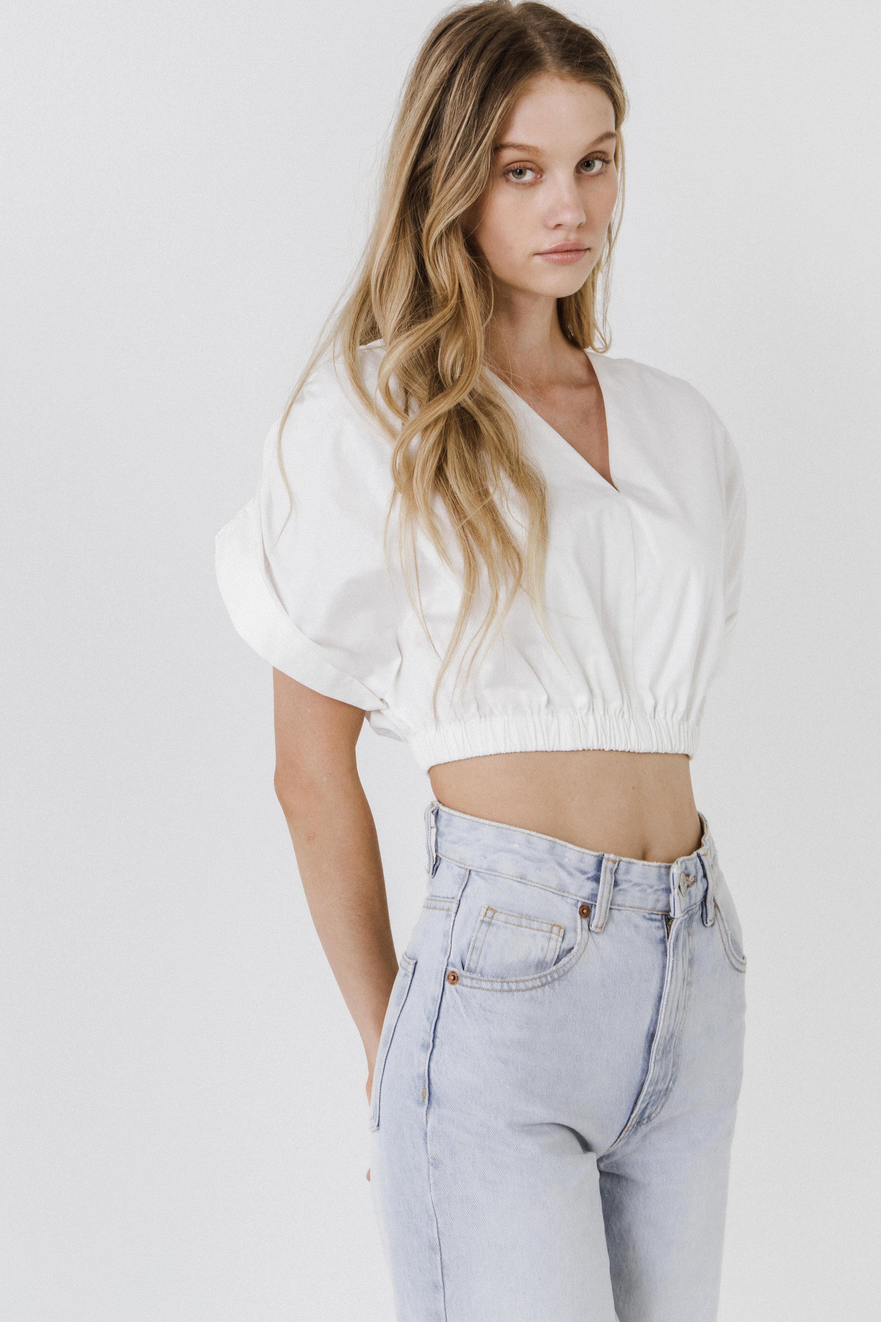 ENDLESS ROSE - Cotton Drop Shoulder Crop Top - TOPS available at Objectrare