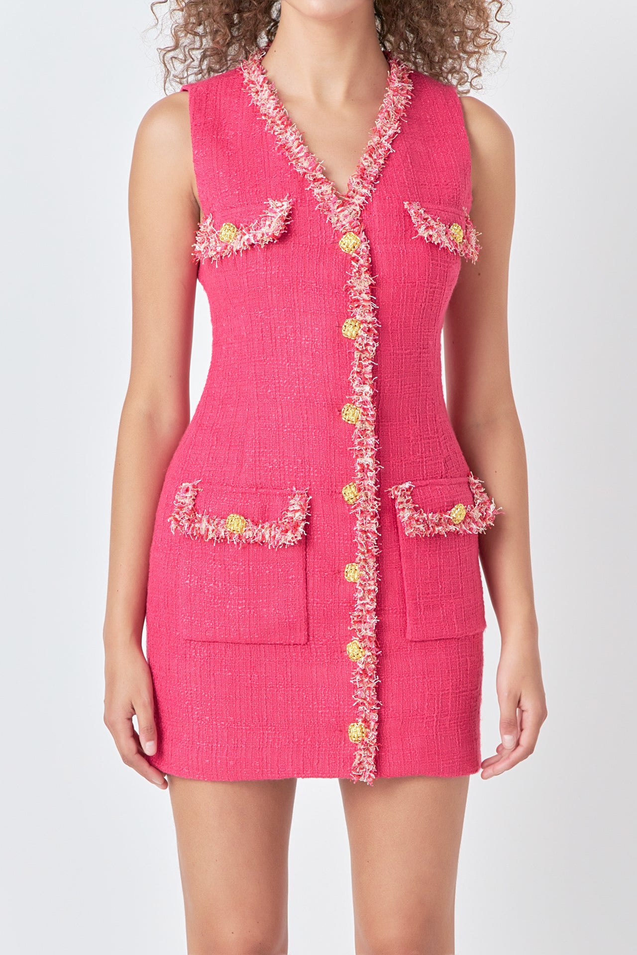 ENDLESS ROSE - Tweed Trim Sleeveless Dress - DRESSES available at Objectrare