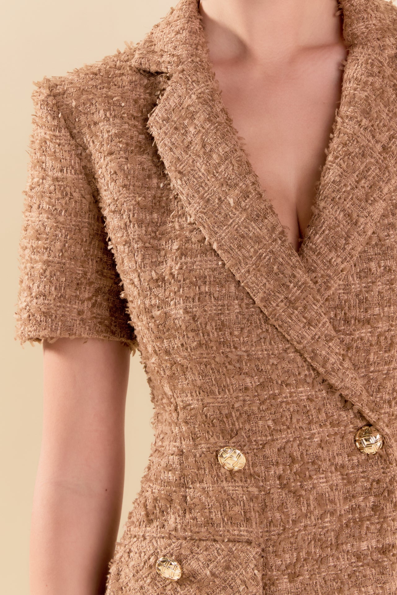 ENDLESS ROSE - Short Sleeve Tweed Romper - ROMPERS available at Objectrare