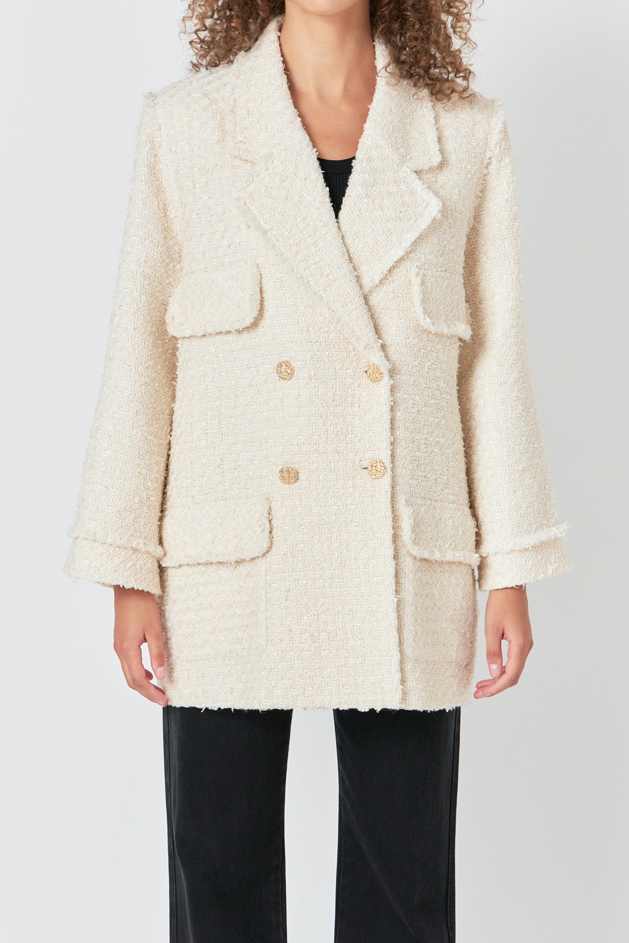 ENDLESS ROSE - Tweed Fringe Double Breast Coat - COATS available at Objectrare