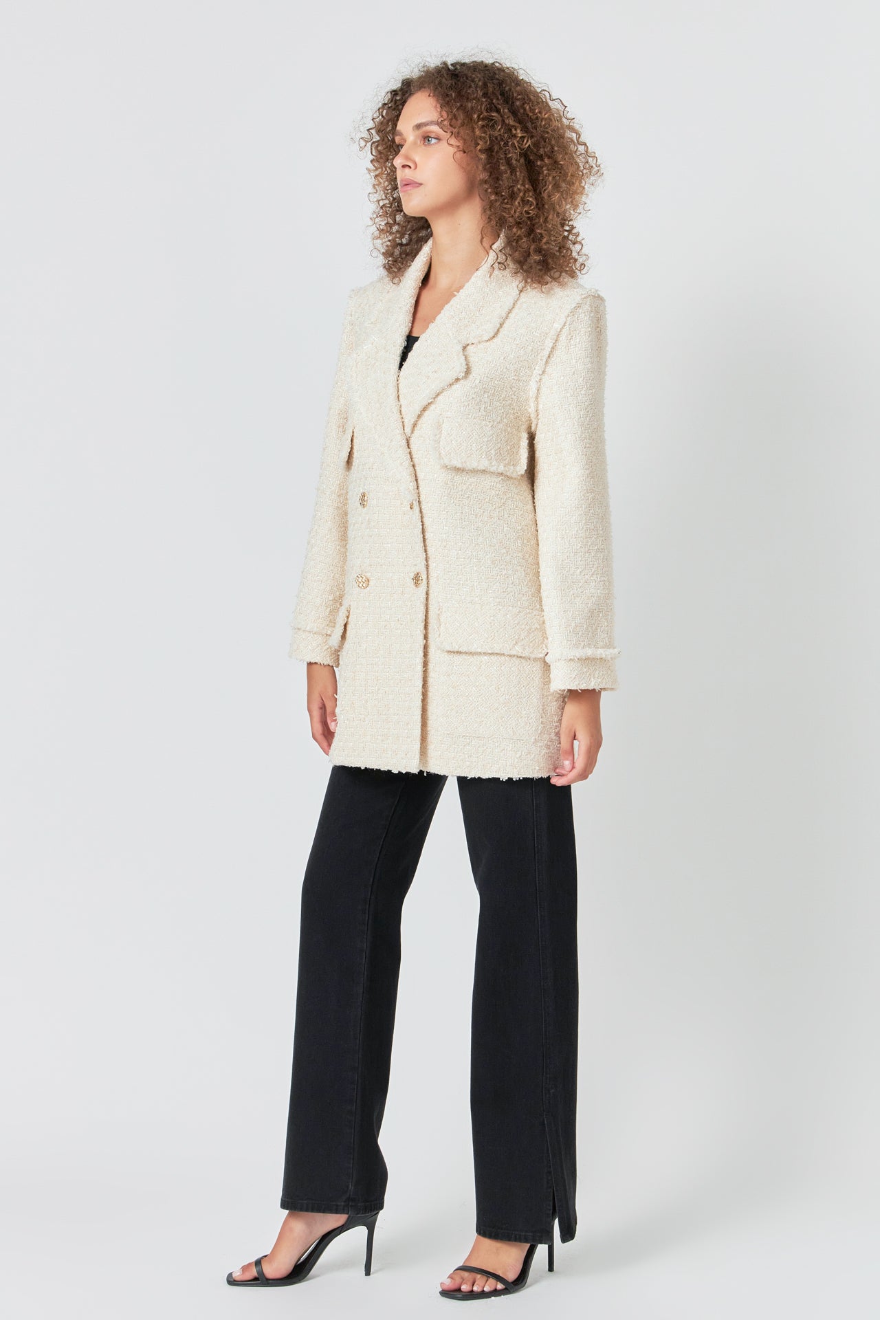ENDLESS ROSE - Tweed Fringe Double Breast Coat - COATS available at Objectrare