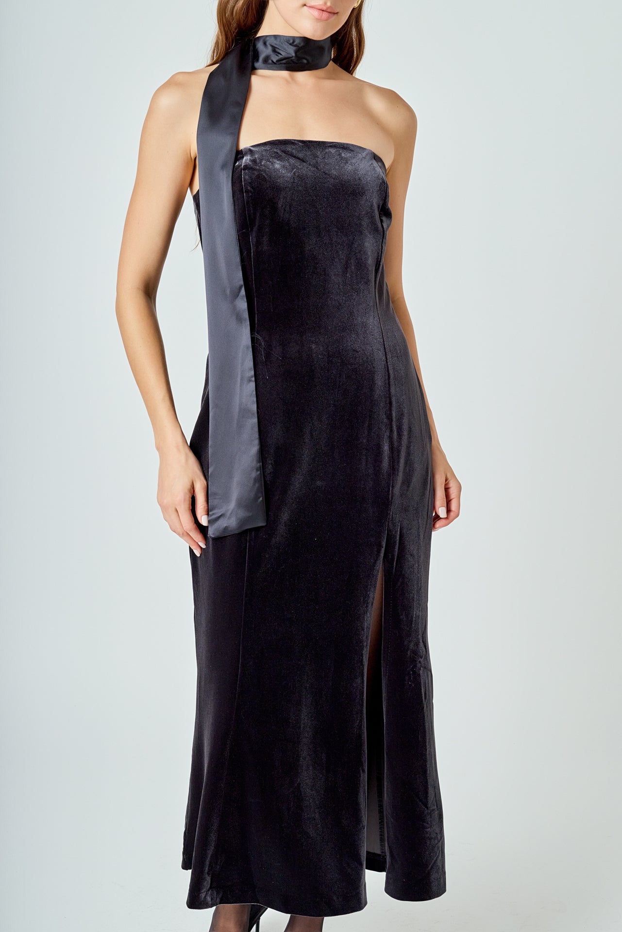 ENDLESS ROSE - Strapless Velvet Maxi Dress - DRESSES available at Objectrare