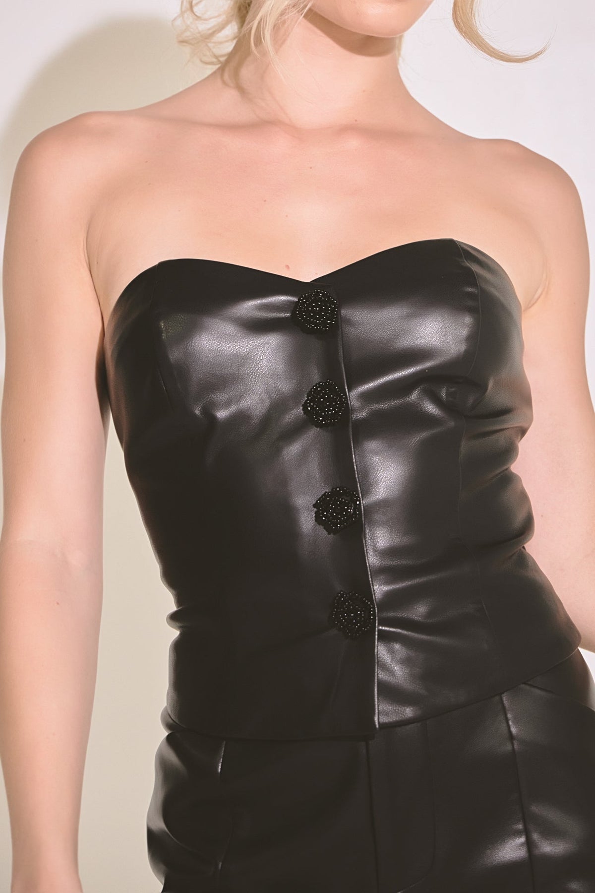 ENDLESS ROSE - Faux Leather Strapless Top - TOPS available at Objectrare
