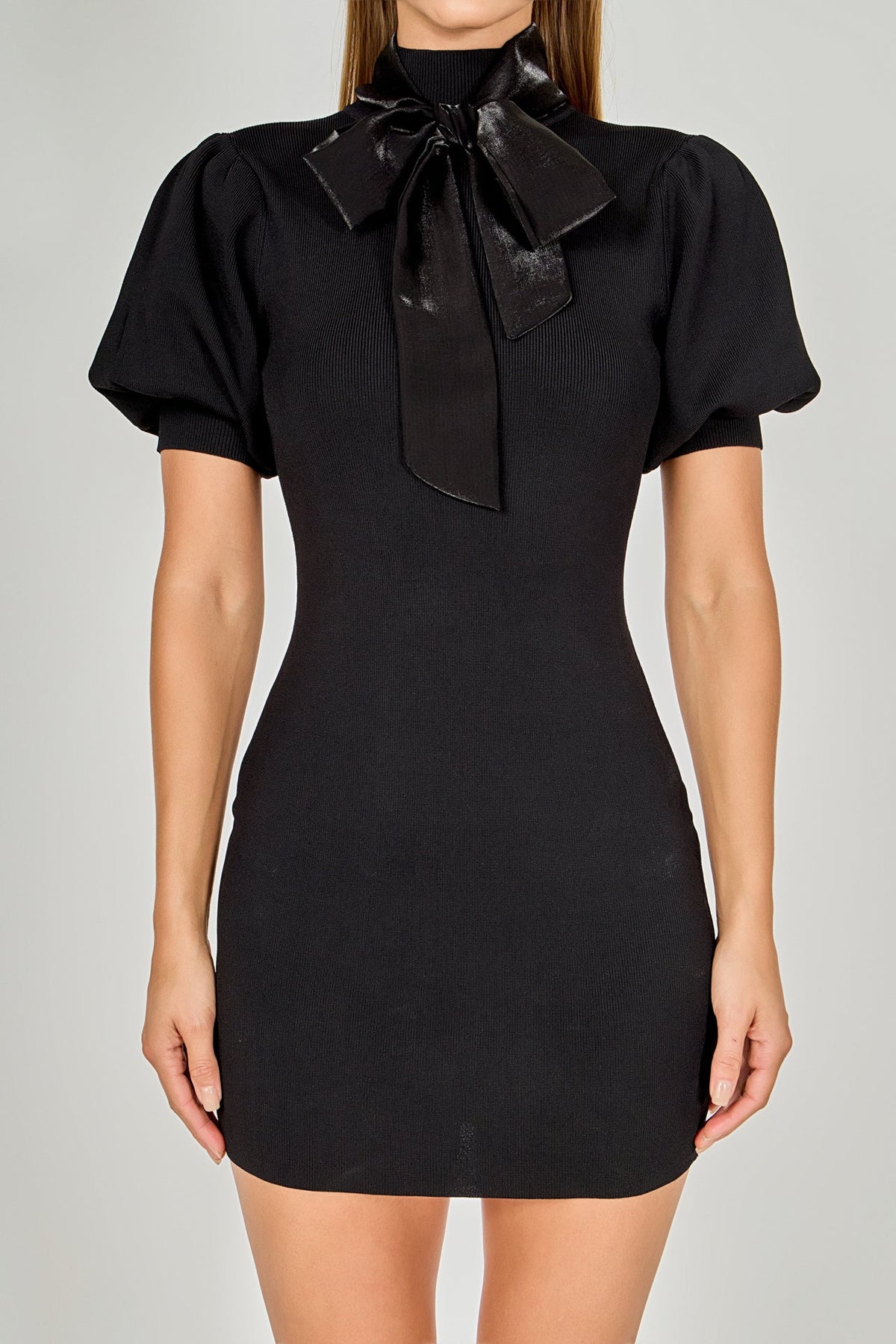 ENDLESS ROSE - Sheen Bow Tie Knit Mini Dress - DRESSES available at Objectrare