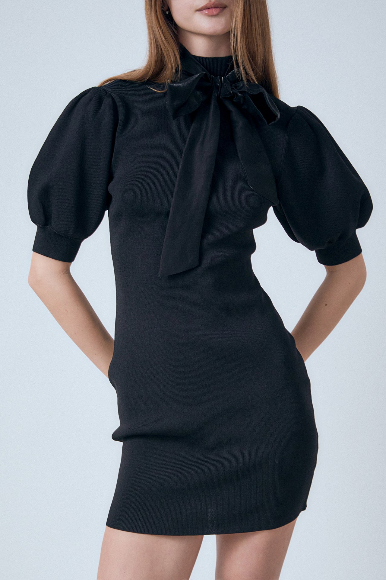 ENDLESS ROSE - Sheen Bow Tie Knit Mini Dress - DRESSES available at Objectrare