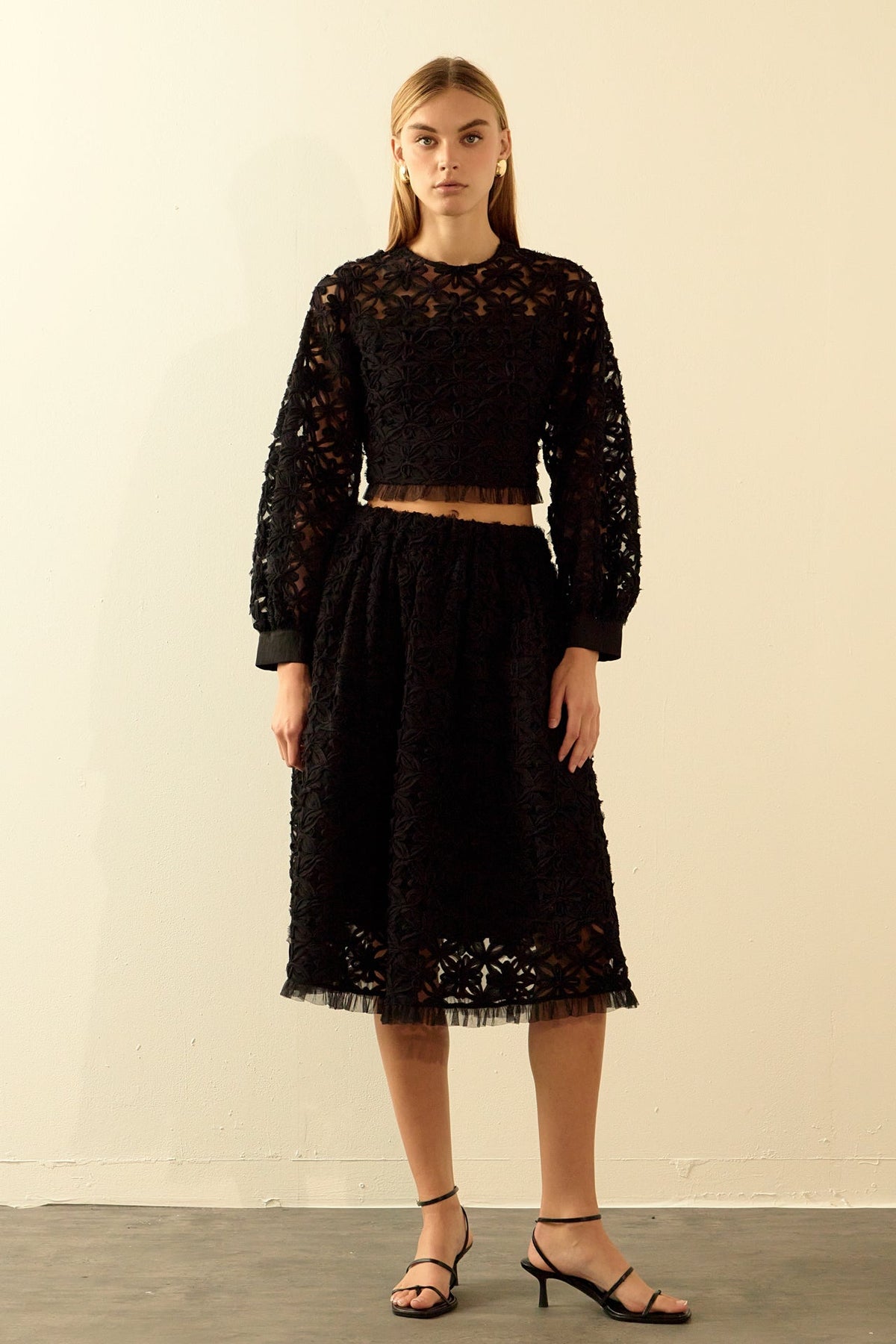 ENDLESS ROSE - Floral Lace Midi Skirt - SKIRTS available at Objectrare