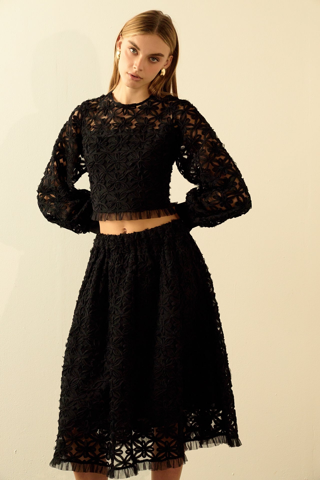 ENDLESS ROSE - Floral Lace Midi Skirt - SKIRTS available at Objectrare