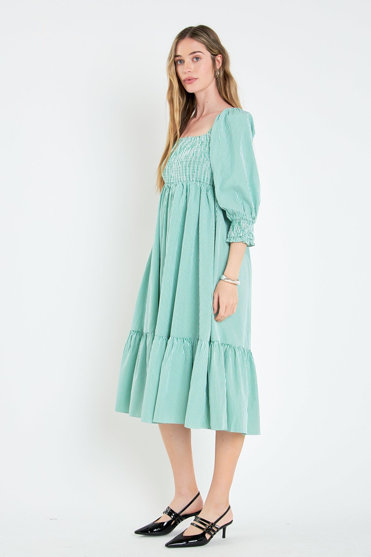 ENGLISH FACTORY - Gingham Smocked Midi Dress - DRESSES available at Objectrare