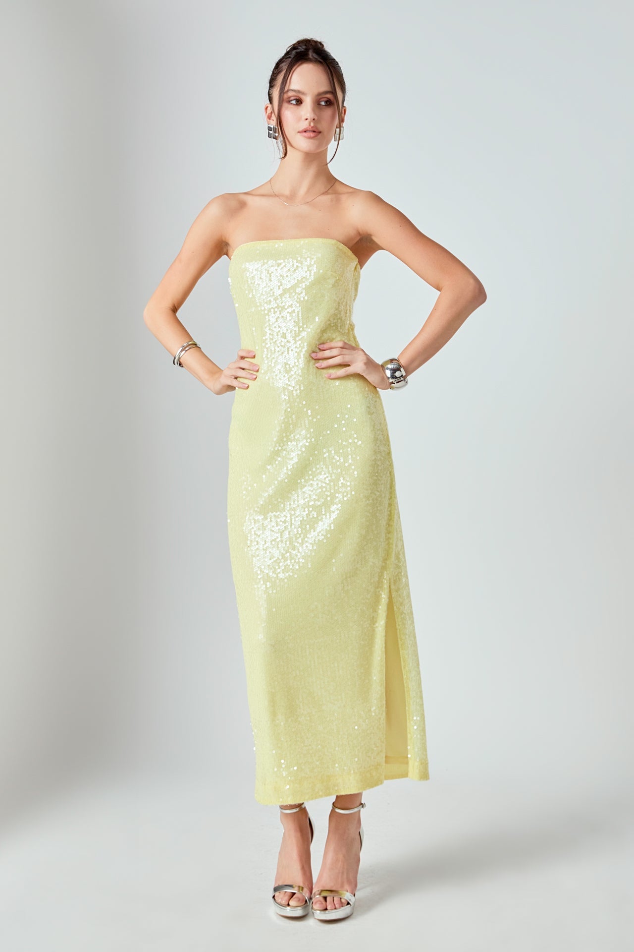 ENDLESS ROSE - Strapless Sequins Maxi Dress - DRESSES available at Objectrare