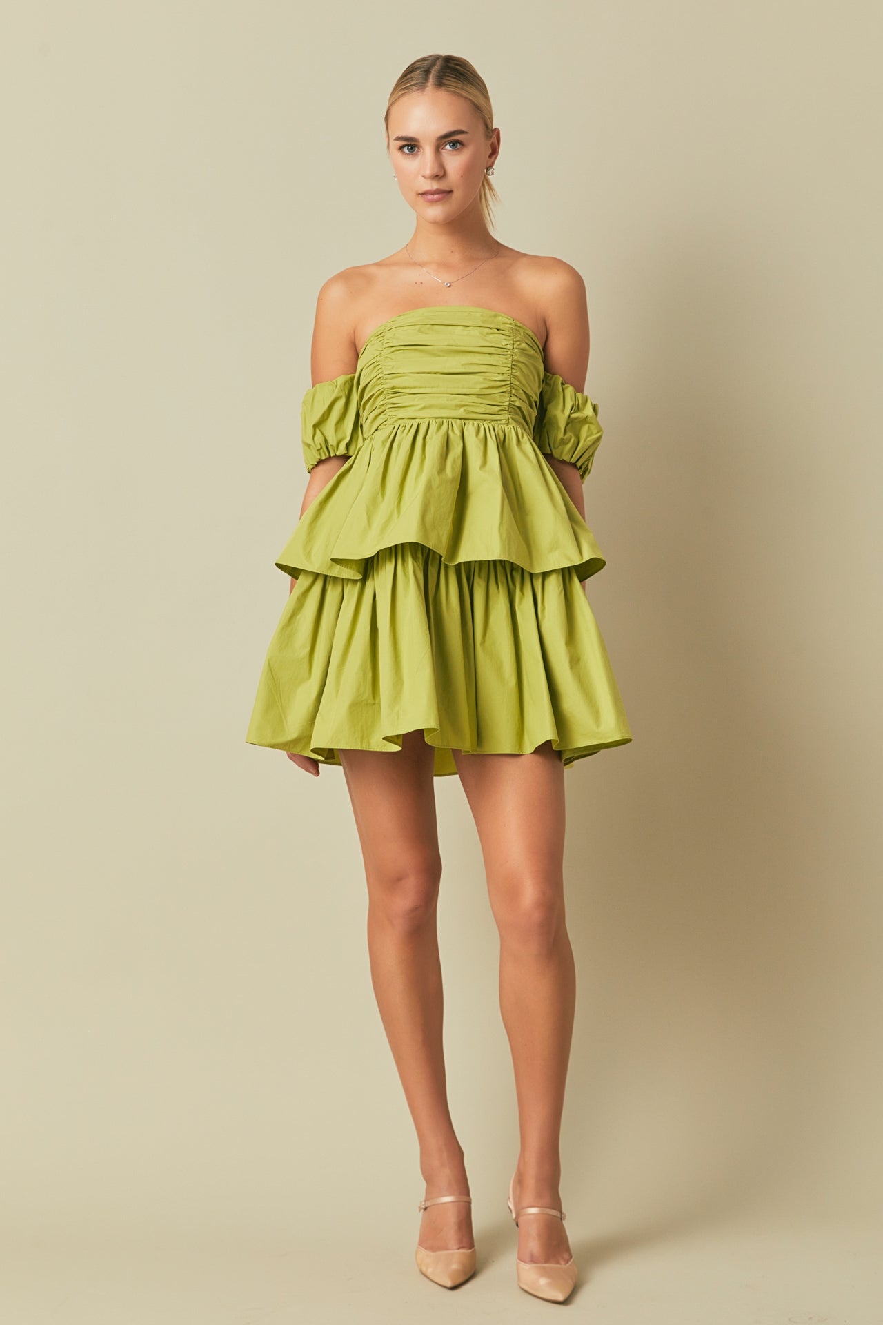 ENDLESS ROSE - Ruched Off The Shoulder Mini Dress - DRESSES available at Objectrare