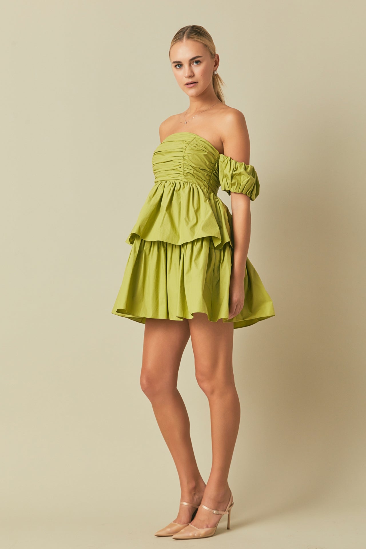ENDLESS ROSE - Ruched Off The Shoulder Mini Dress - DRESSES available at Objectrare