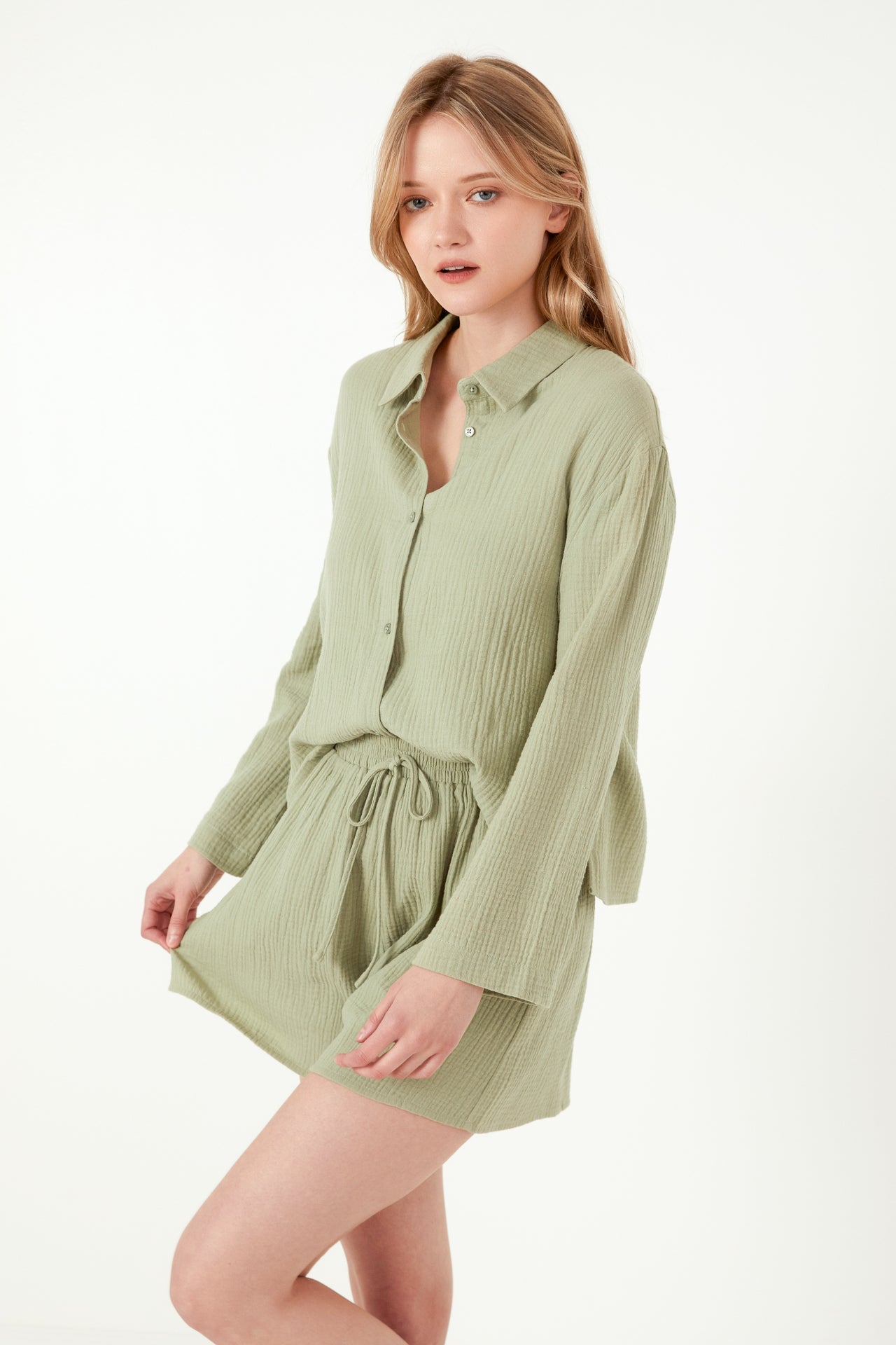 FREE THE ROSES - Gauze Corralled Top With Wide Sleeves and Slide Slit - TOPS available at Objectrare