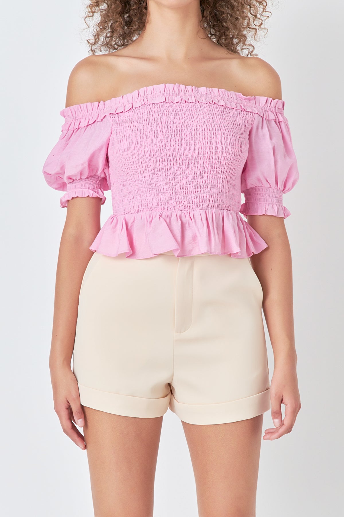 ENDLESS ROSE - Off The Shoulder Smocked Crop Top - TOPS available at Objectrare