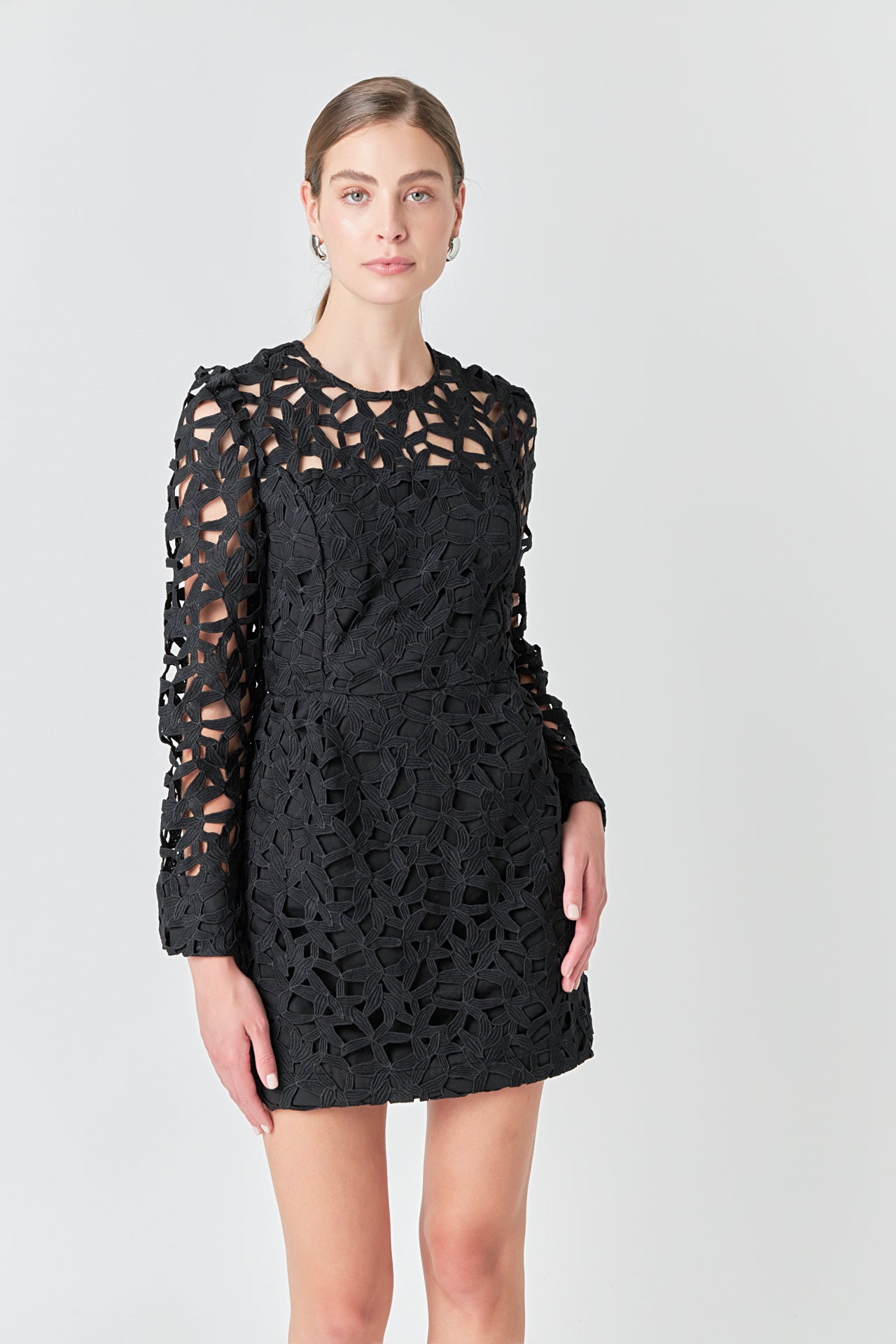 ENDLESS ROSE - Eyelet Structured Mini Dress - DRESSES available at Objectrare