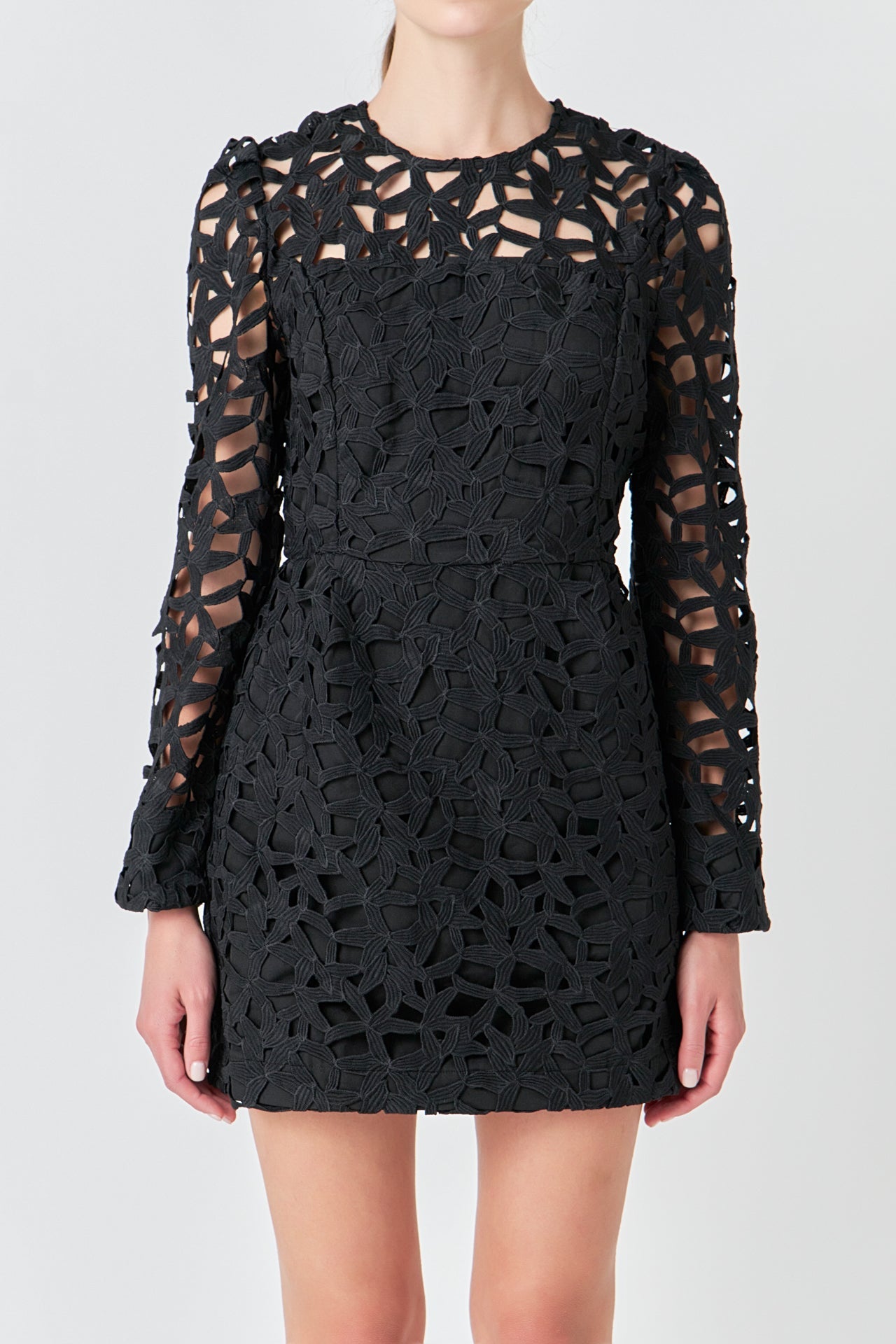 ENDLESS ROSE - Eyelet Structured Mini Dress - DRESSES available at Objectrare