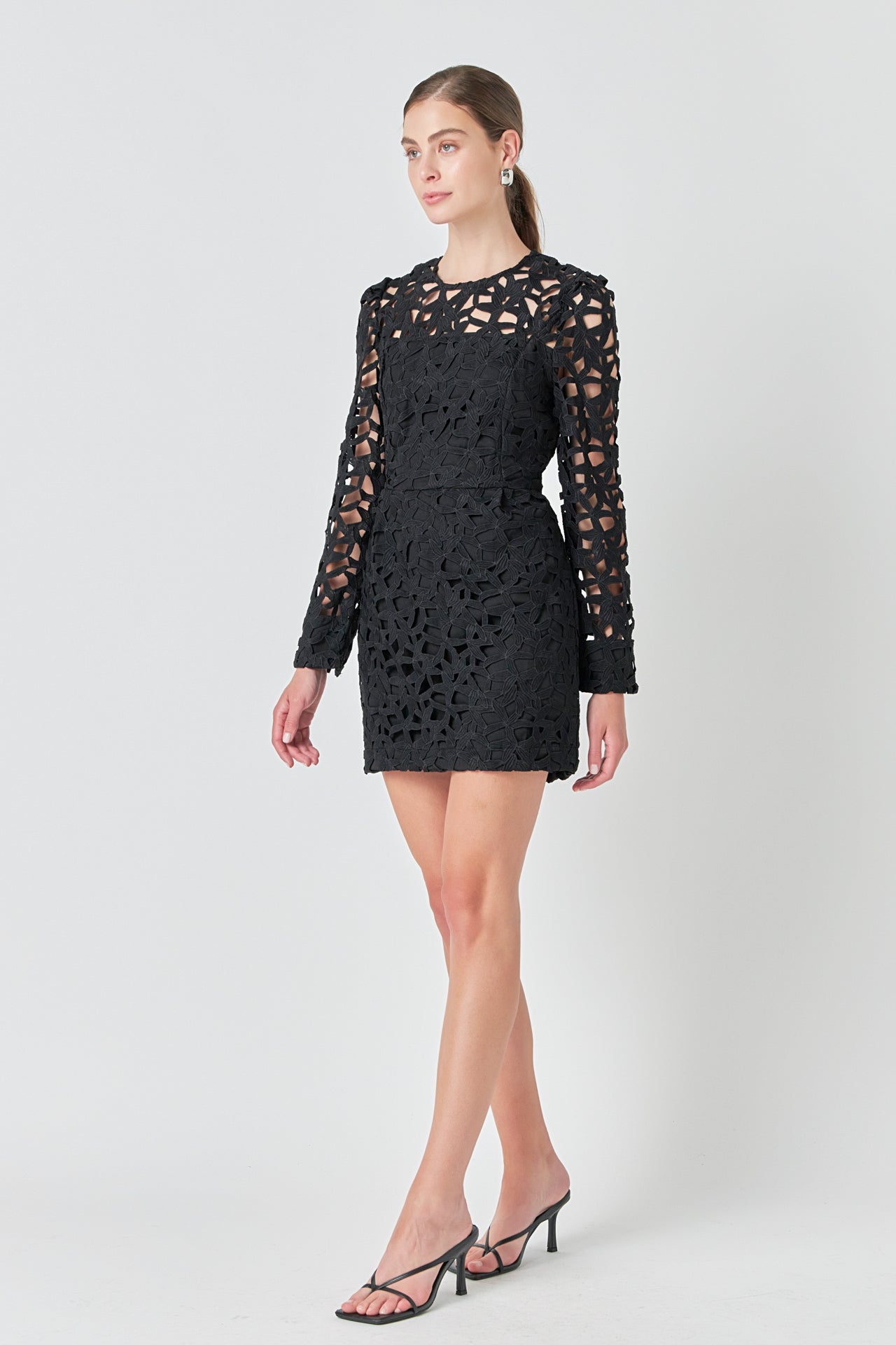 ENDLESS ROSE - Eyelet Structured Mini Dress - DRESSES available at Objectrare
