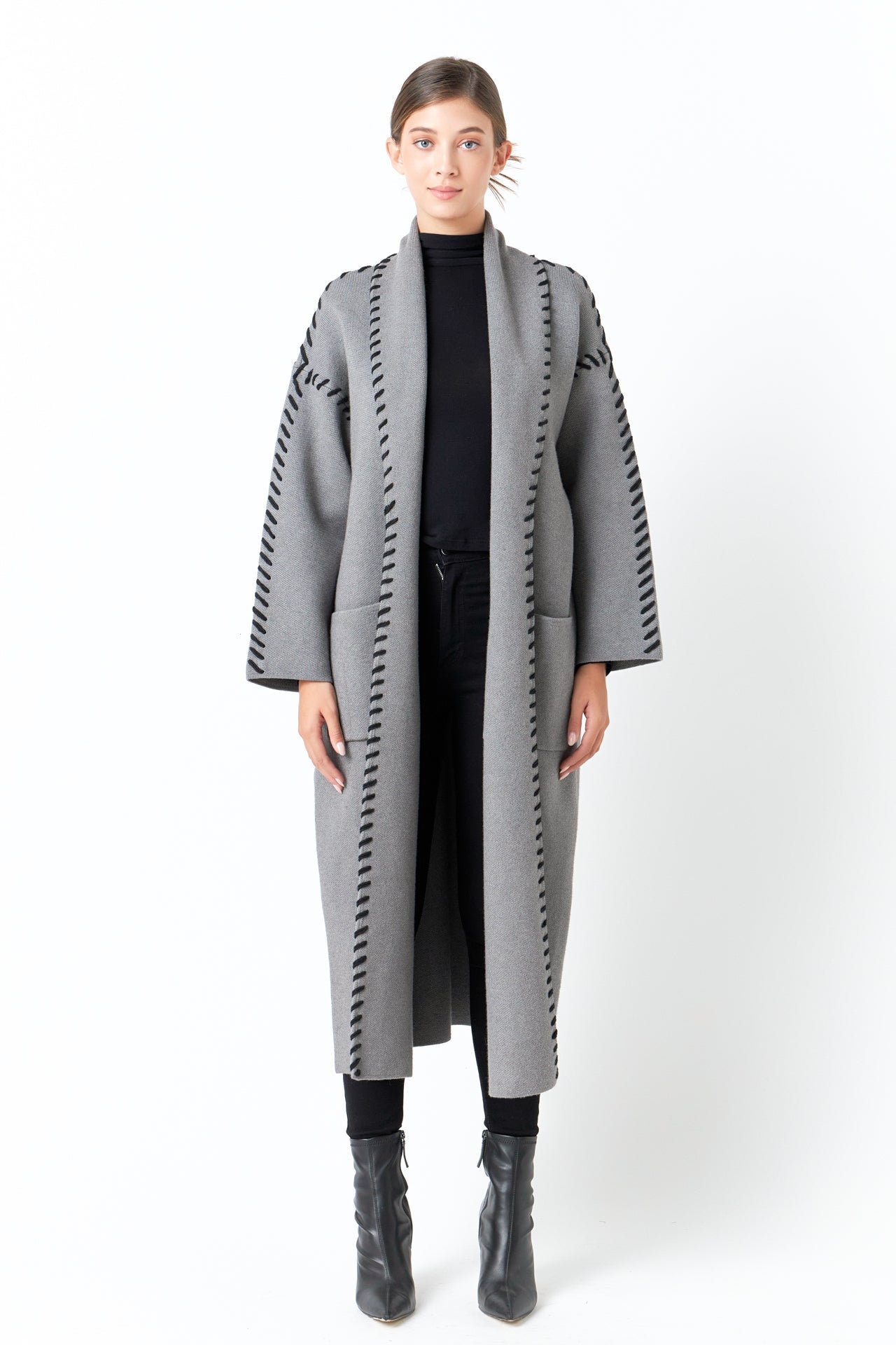 ENDLESS ROSE - Whip Stitched Long Knit Cardigan - SWEATERS & KNITS available at Objectrare