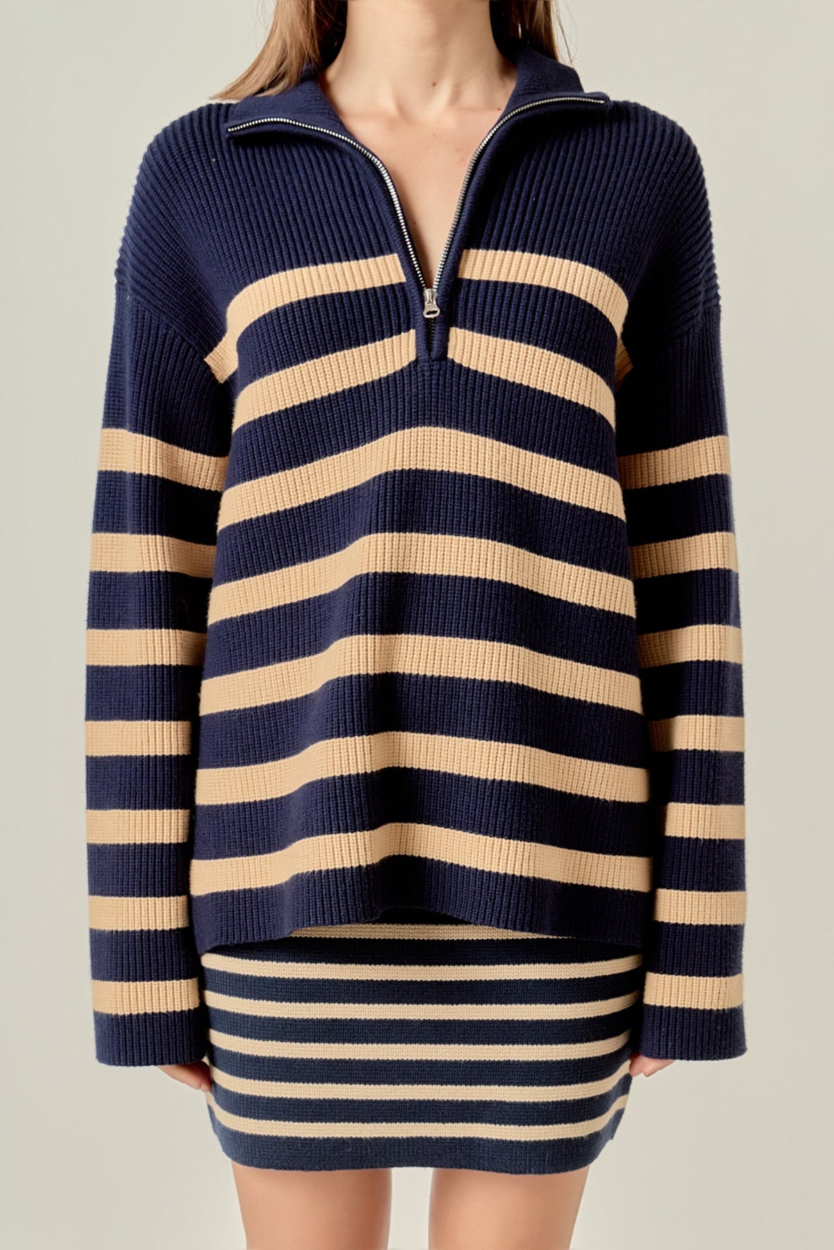 ENGLISH FACTORY - Striped Half-Zip Relaxed Sweater - SWEATERS & KNITS available at Objectrare