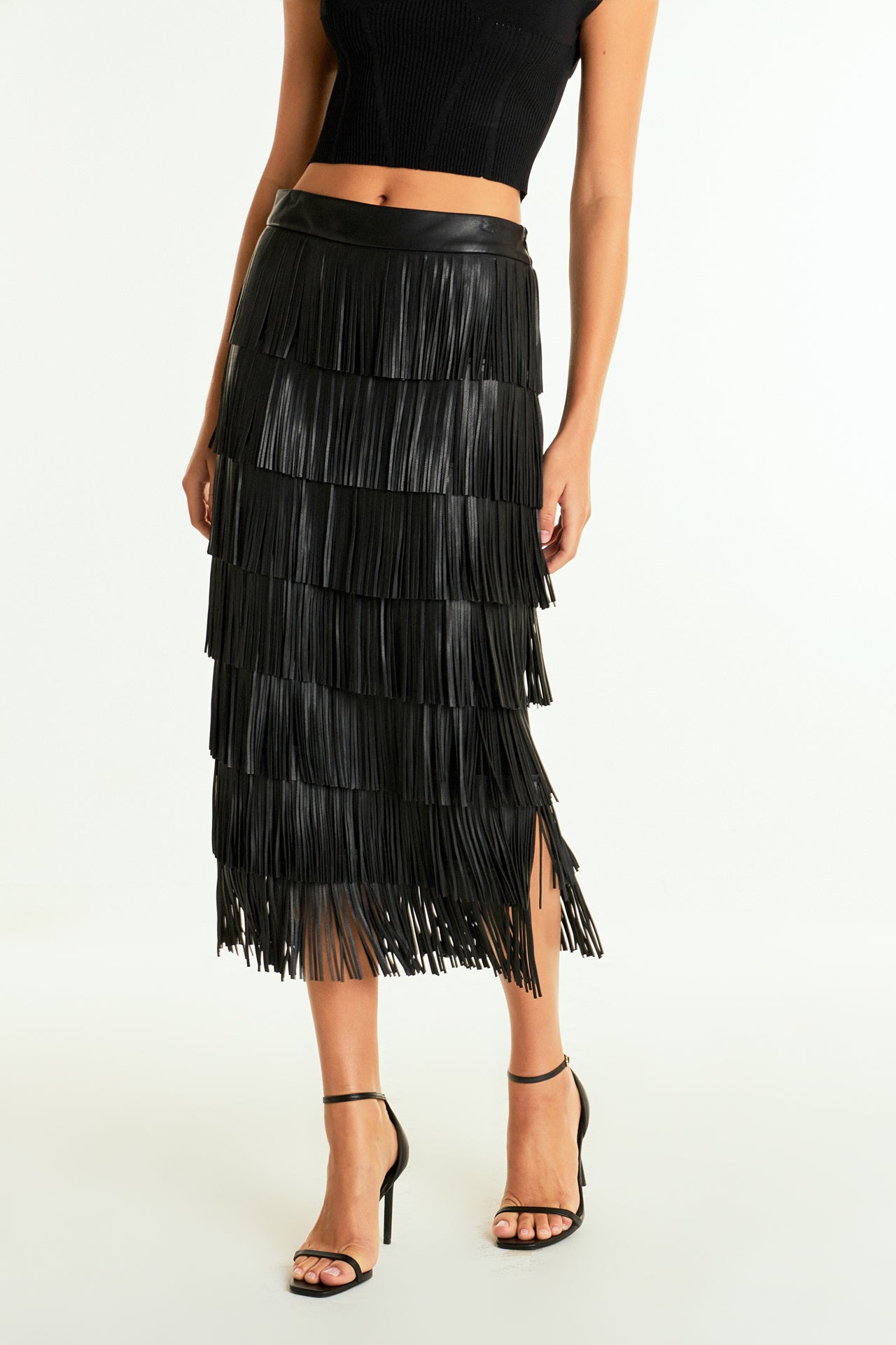 ENDLESS ROSE - Pu Fringe Maxi Skirt - SKIRTS available at Objectrare