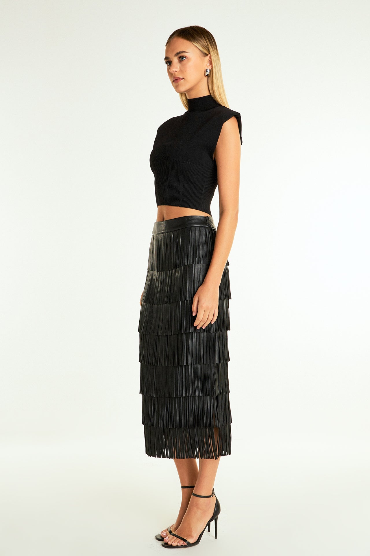 ENDLESS ROSE - Pu Fringe Maxi Skirt - SKIRTS available at Objectrare
