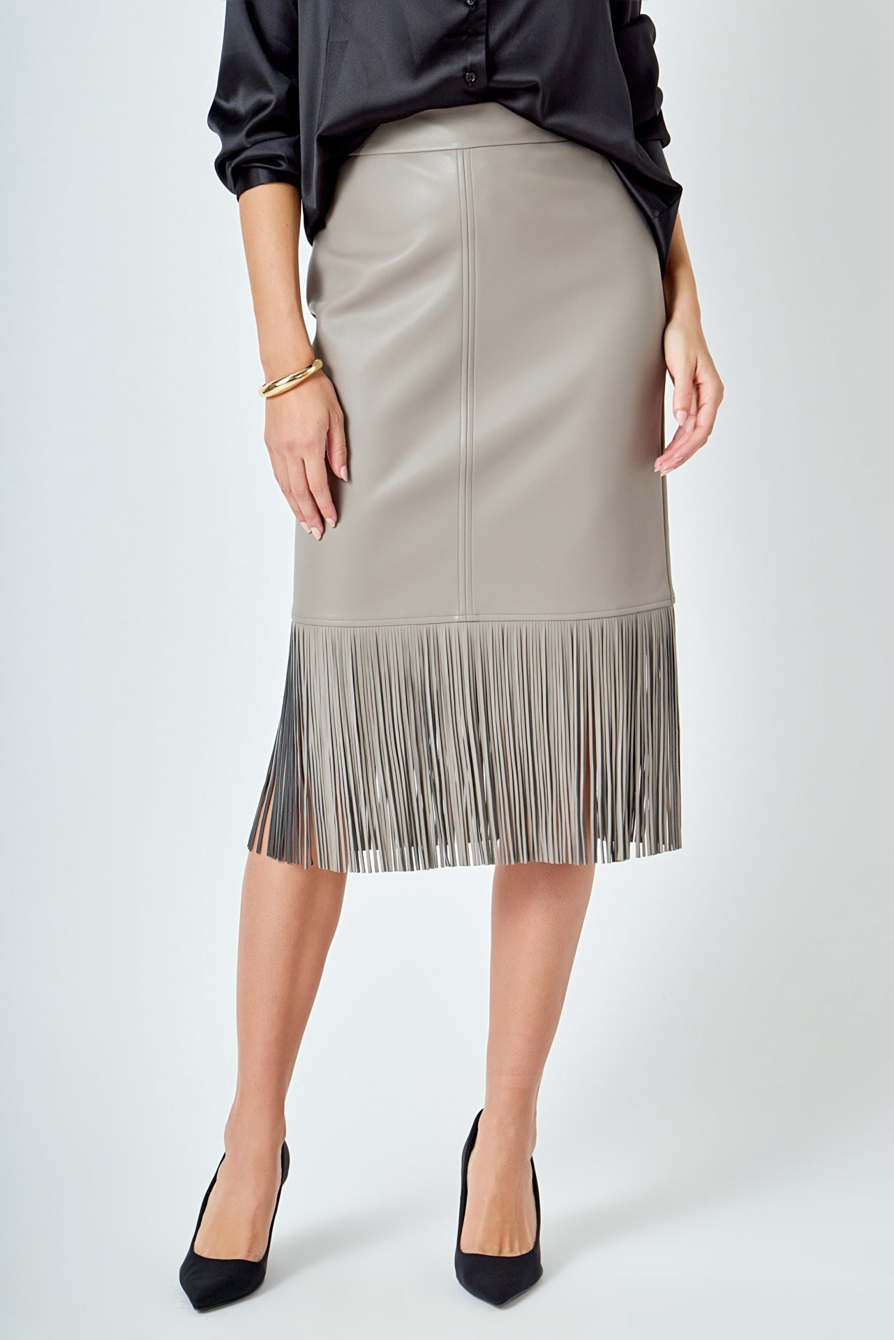 ENDLESS ROSE - Pu Fringe Pencil Midi Skirt - SKIRTS available at Objectrare