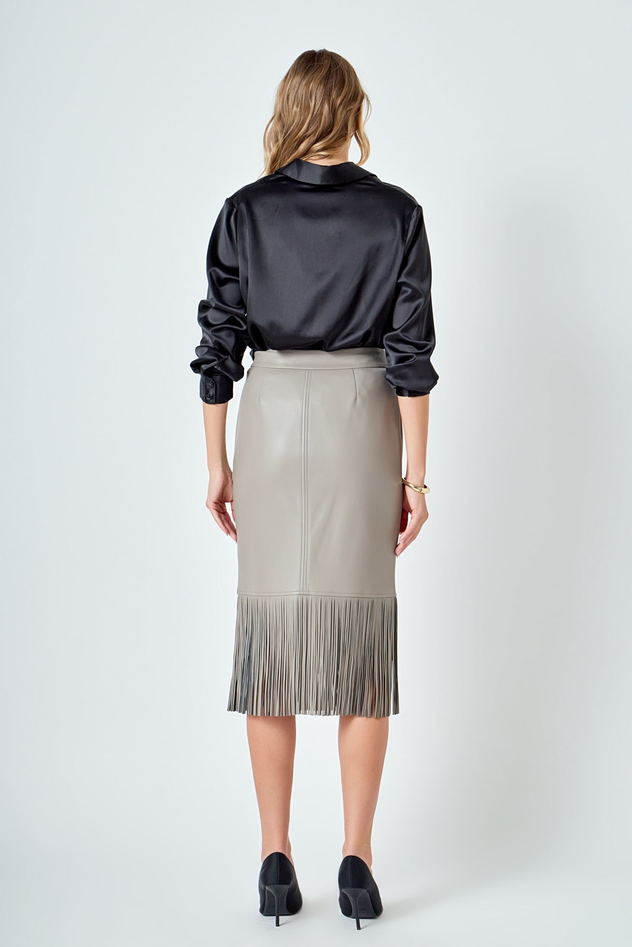 ENDLESS ROSE - Pu Fringe Pencil Midi Skirt - SKIRTS available at Objectrare