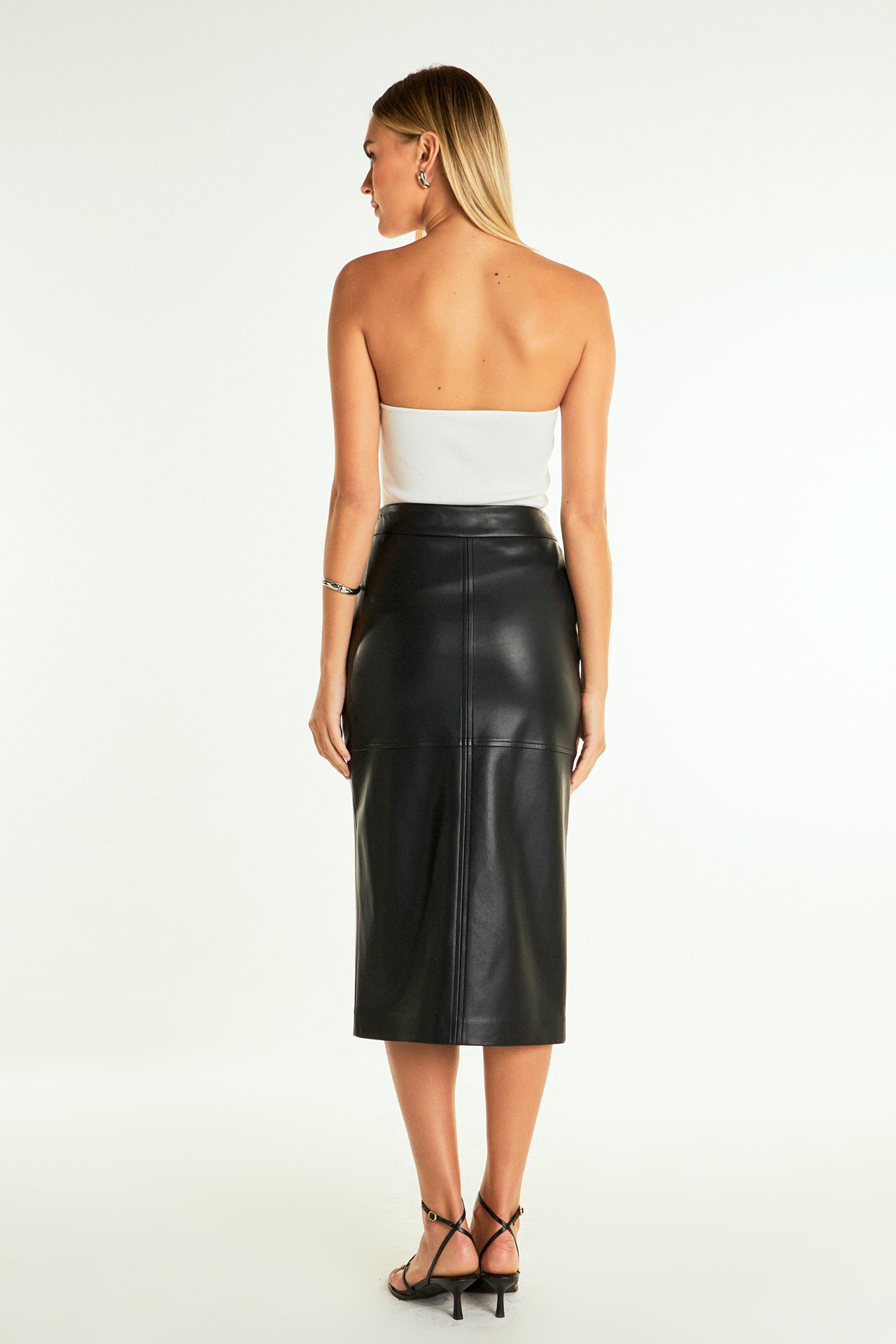 ENDLESS ROSE - Pu Front Slit Midi Skirt - SKIRTS available at Objectrare
