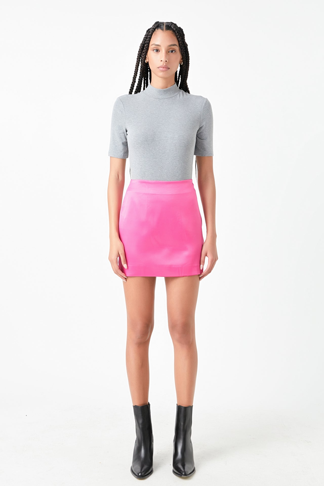 GREY LAB - Solid Satin Fit Mini Skirt - SKIRTS available at Objectrare