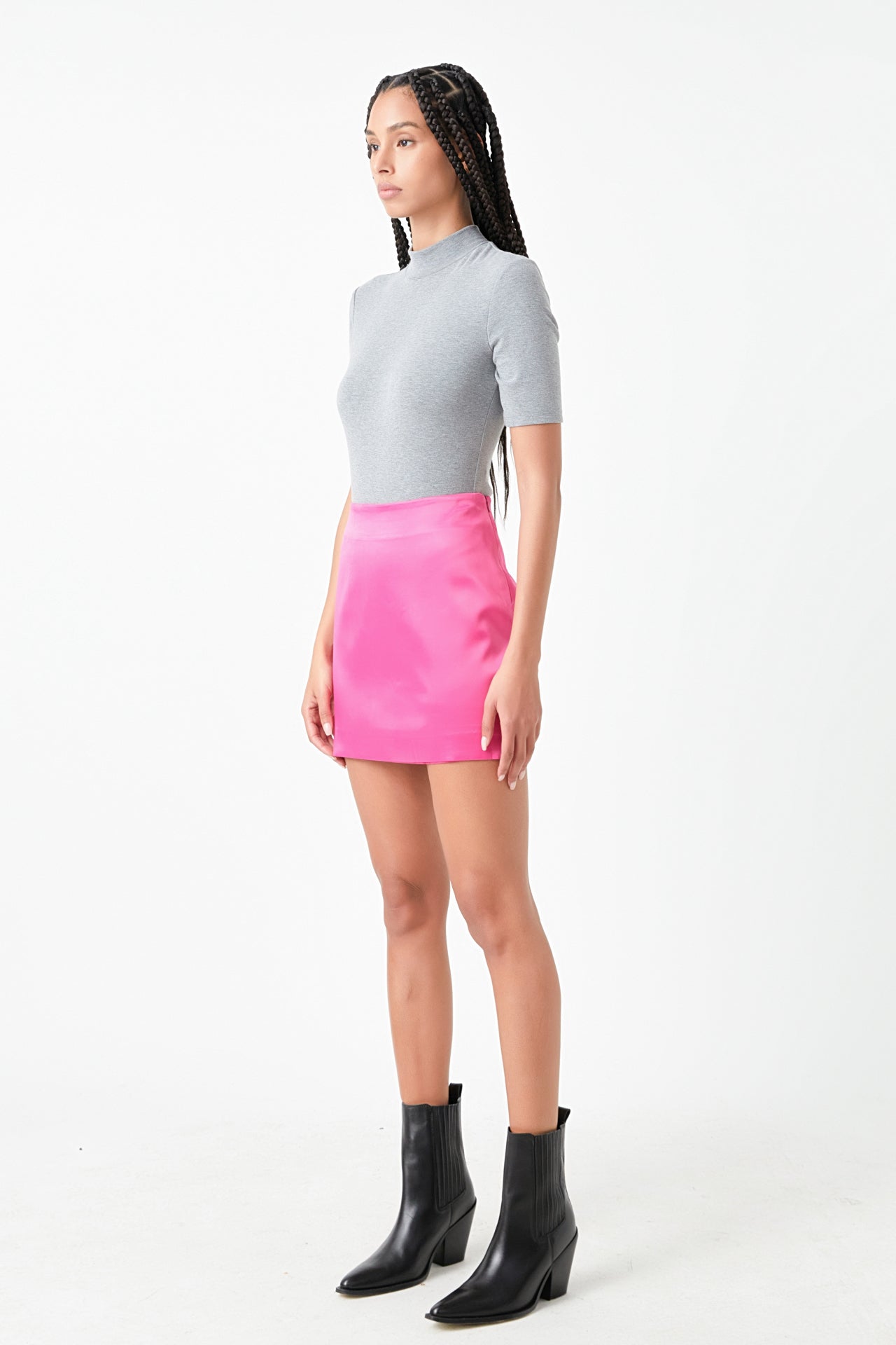 GREY LAB - Solid Satin Fit Mini Skirt - SKIRTS available at Objectrare